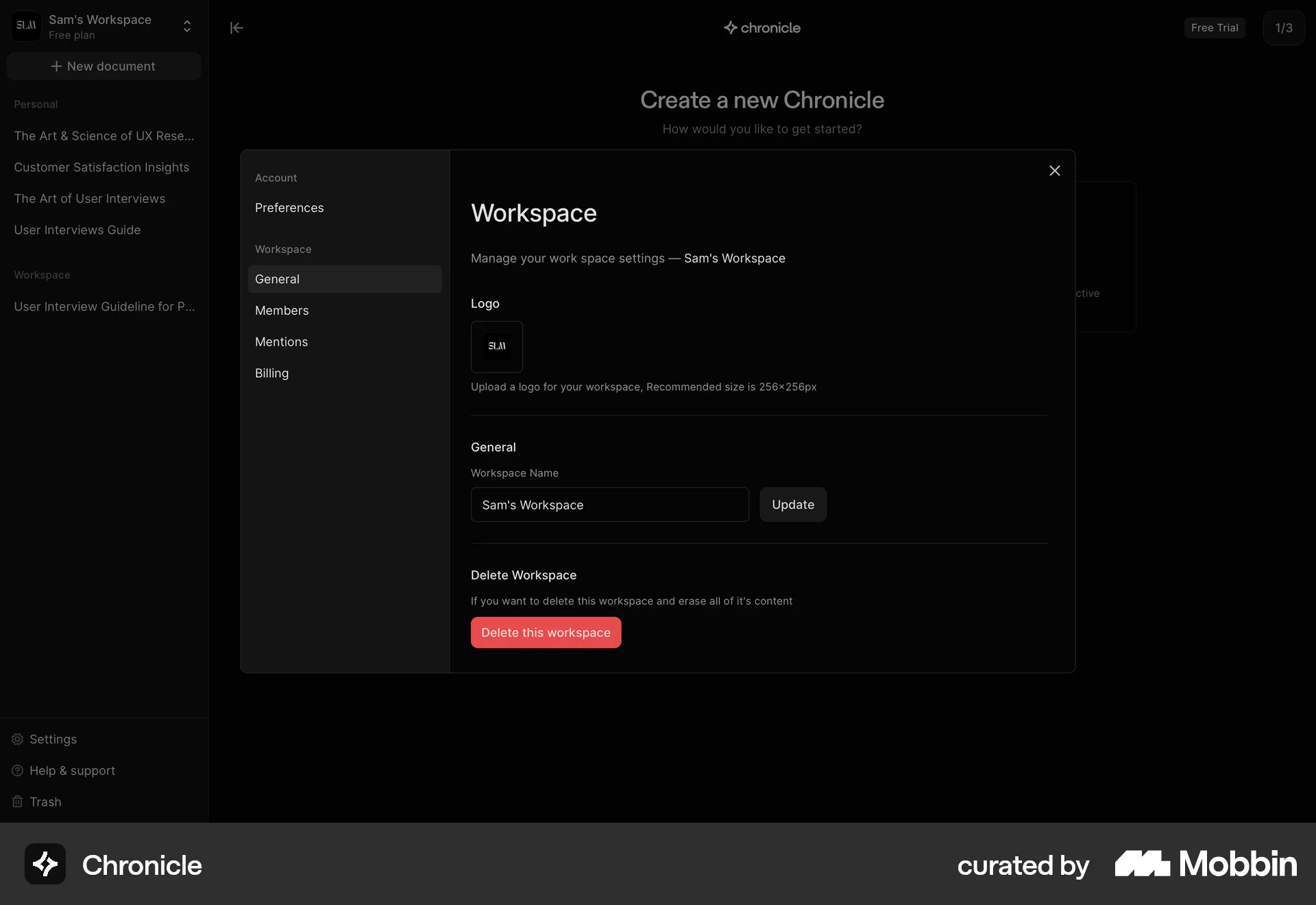 Chronicle Web Settings & Preferences screen