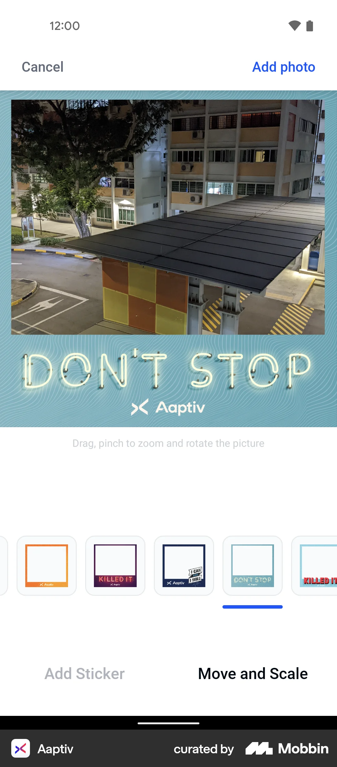 Aaptiv Android Media Editor screen