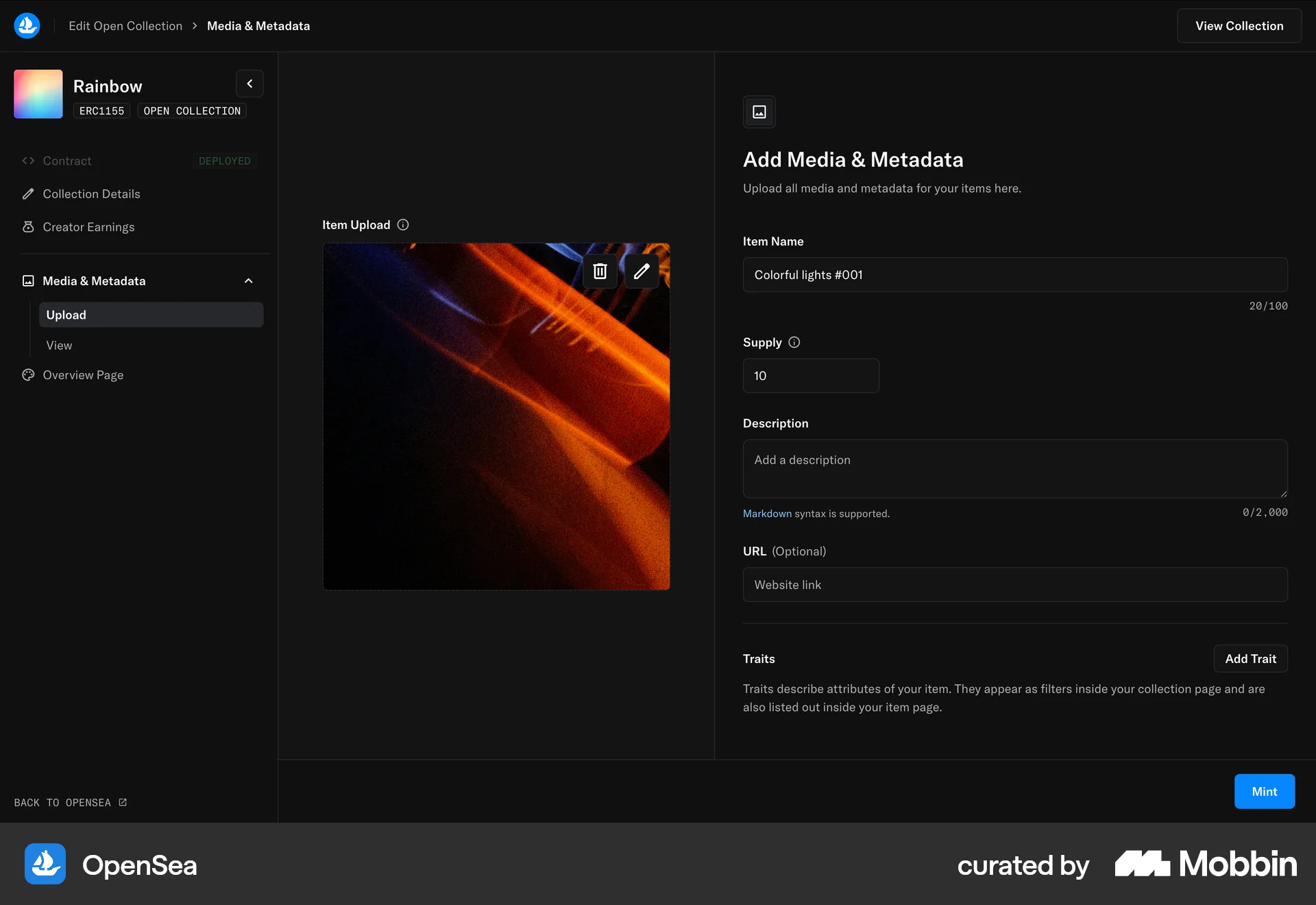OpenSea Web Add & Create screen
