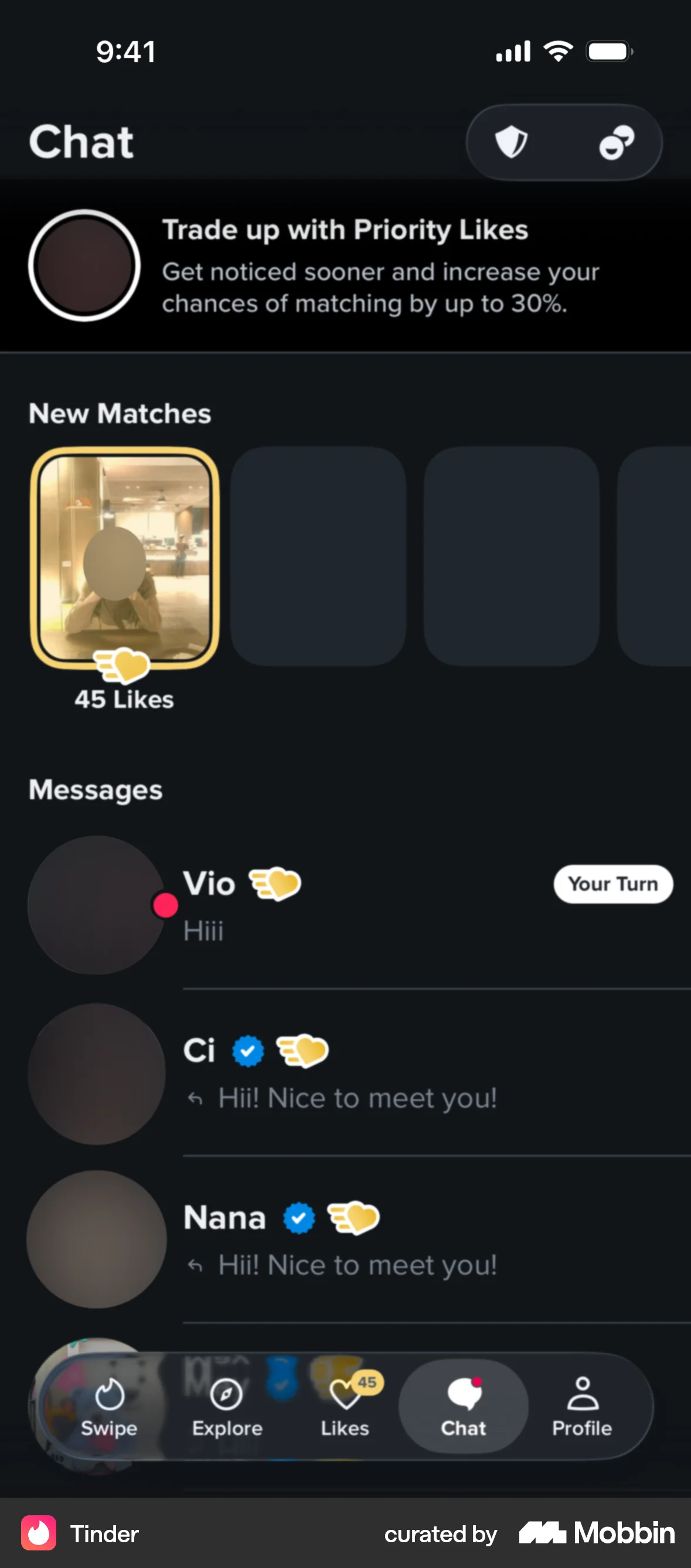 Tinder iOS Dark Mode screen