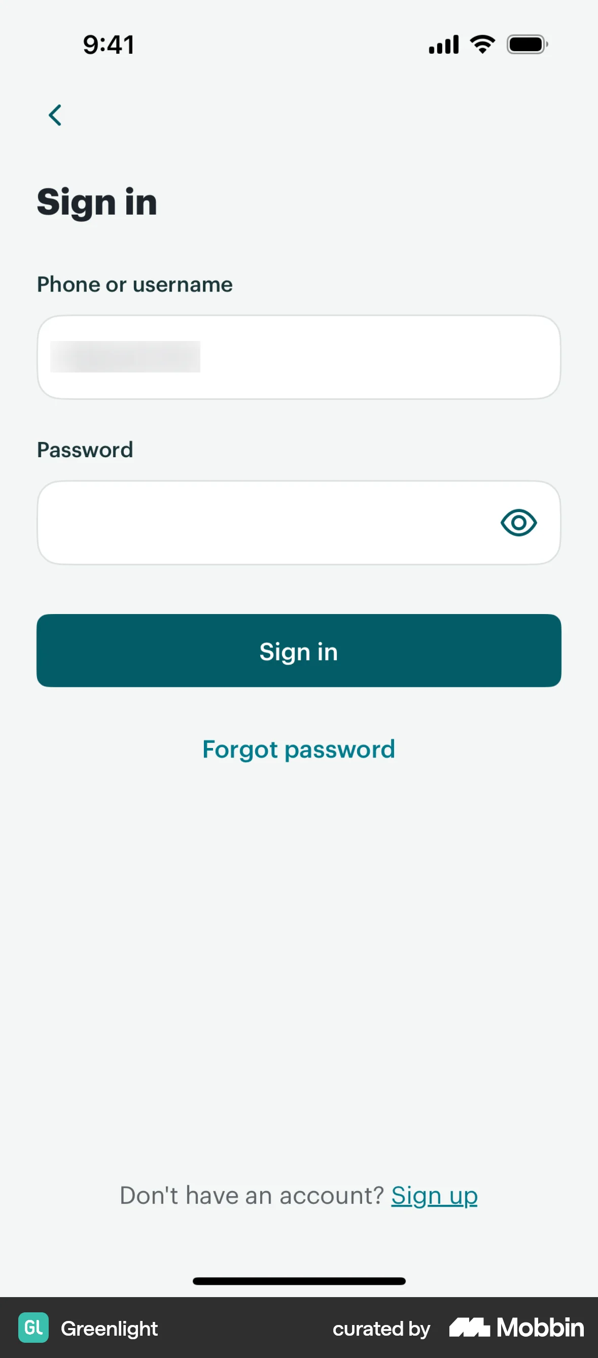 Greenlight iOS Login screen