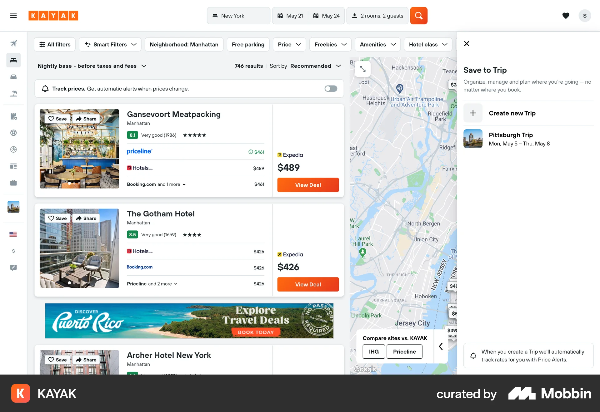 KAYAK Web Save screen