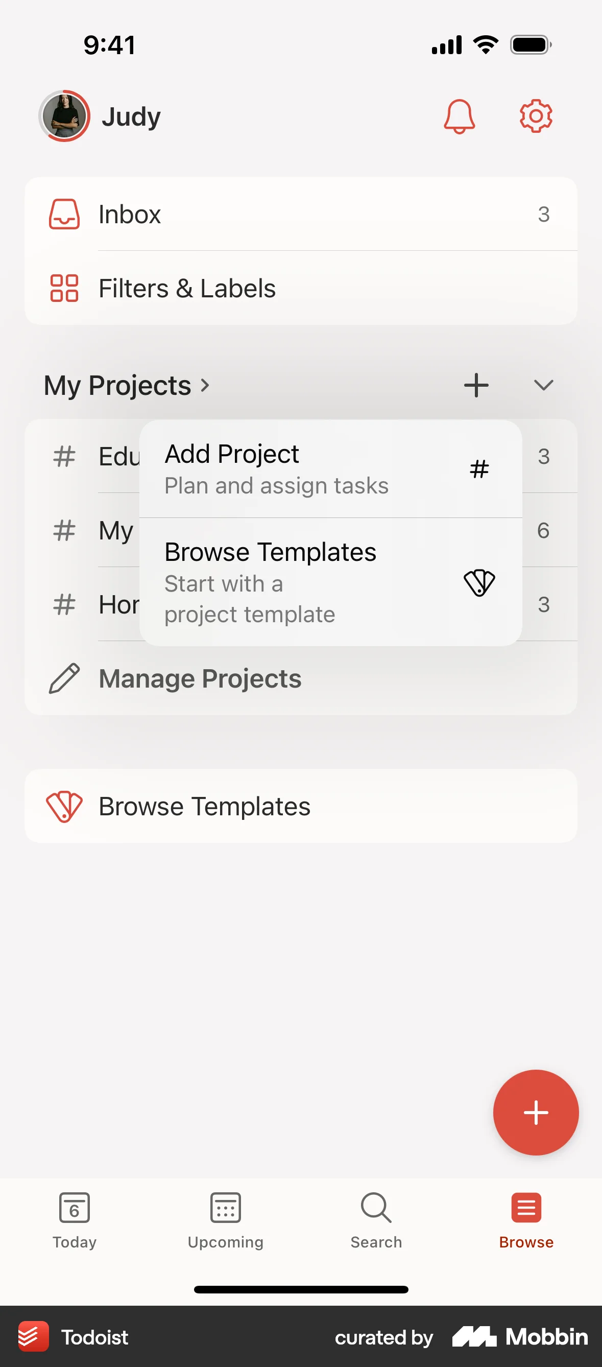 Todoist iOS Action Option screen
