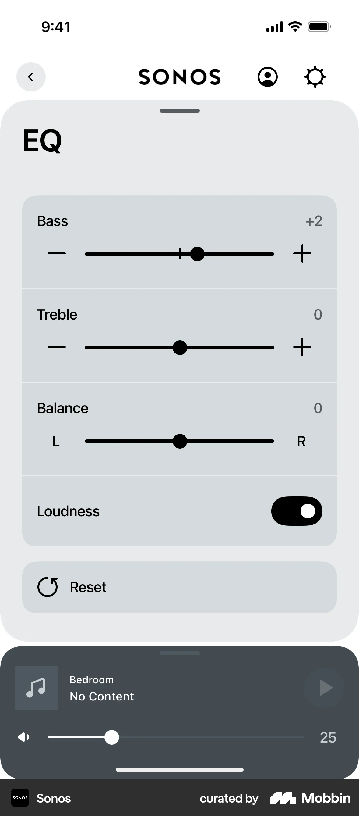 Sonos iOS screen containing Stepper UI element