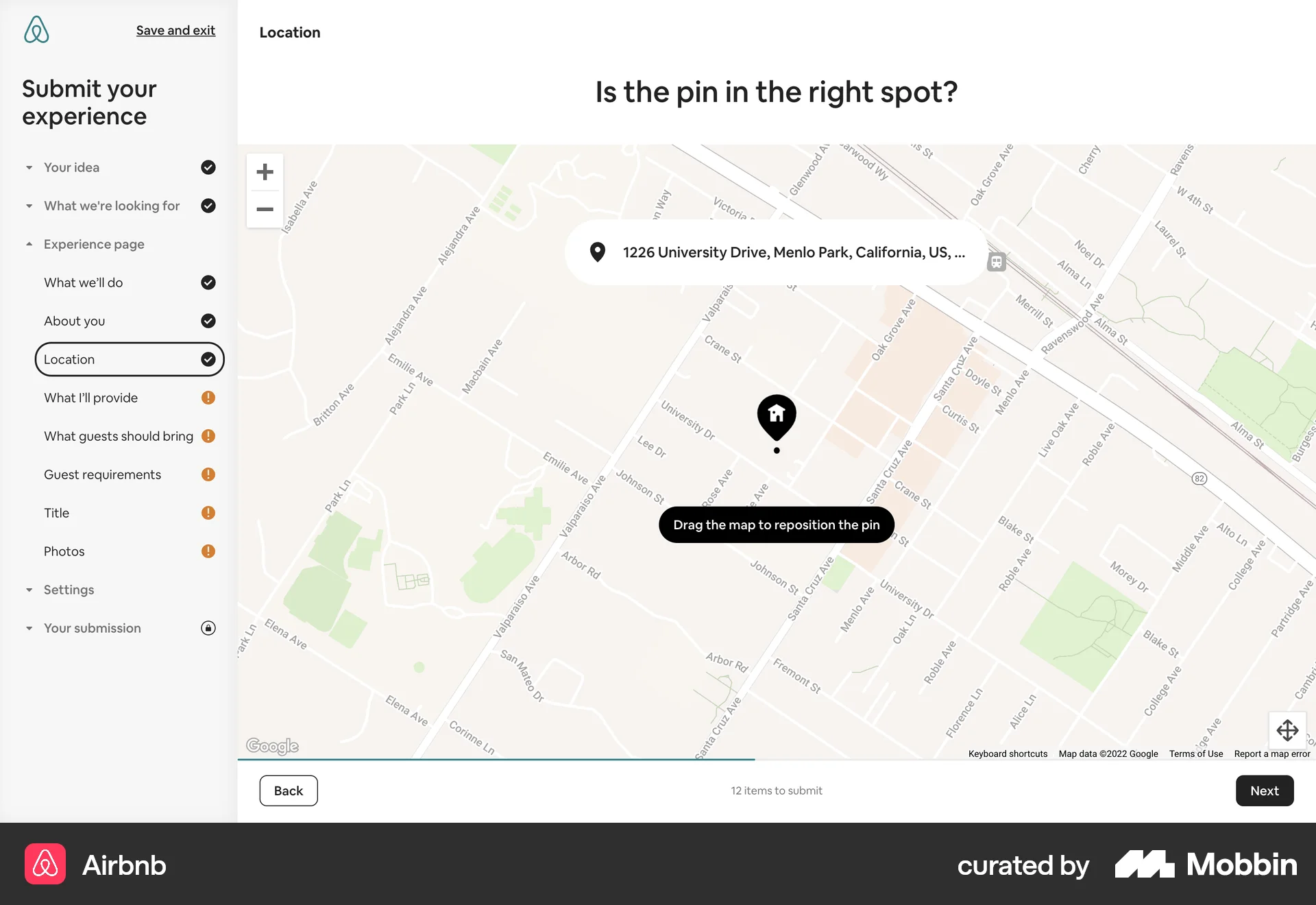 Airbnb Web screen containing Map Pin UI element