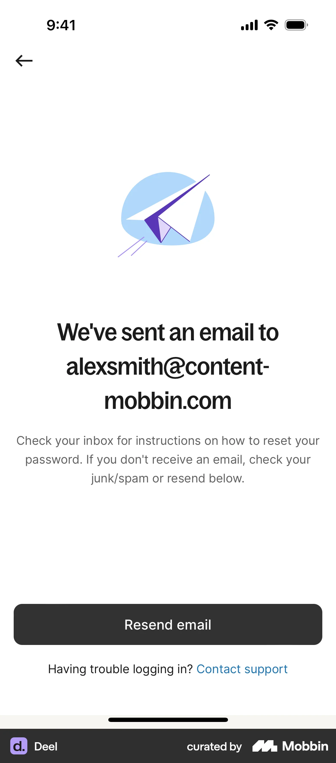 Deel iOS Forgot Password screen