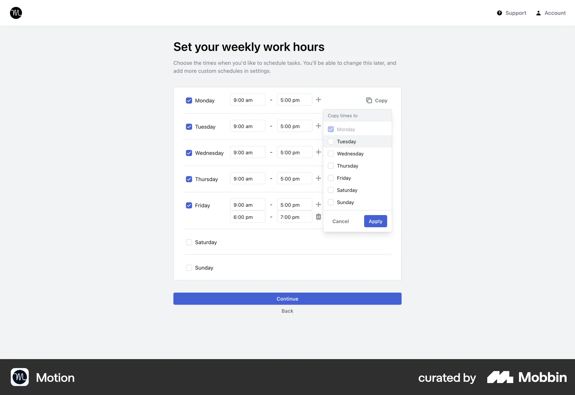 Motion Web Time Tracker screen
