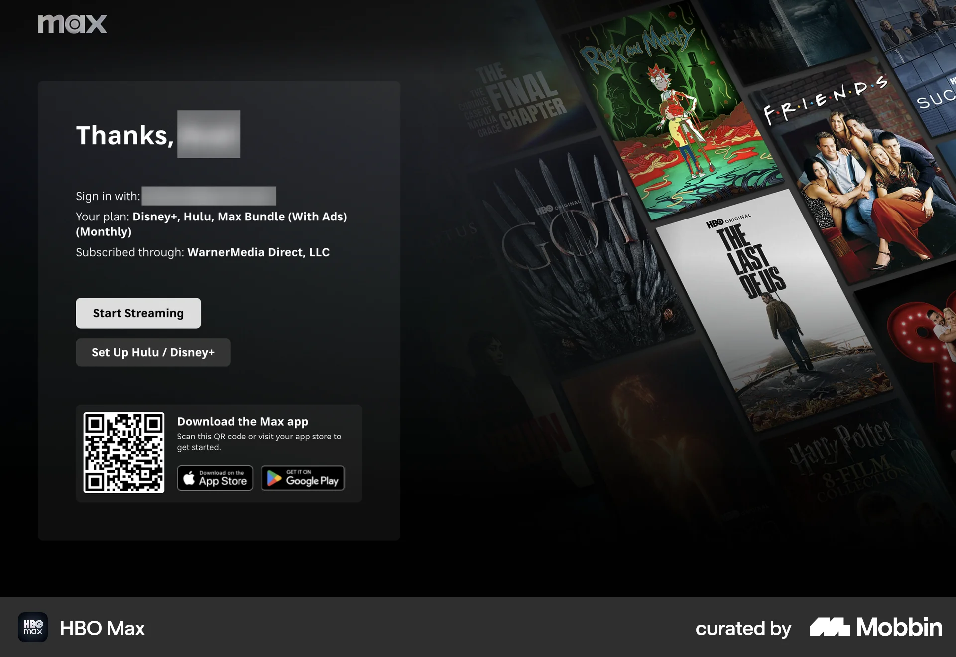 HBO Max Web Acknowledgement & Success screen