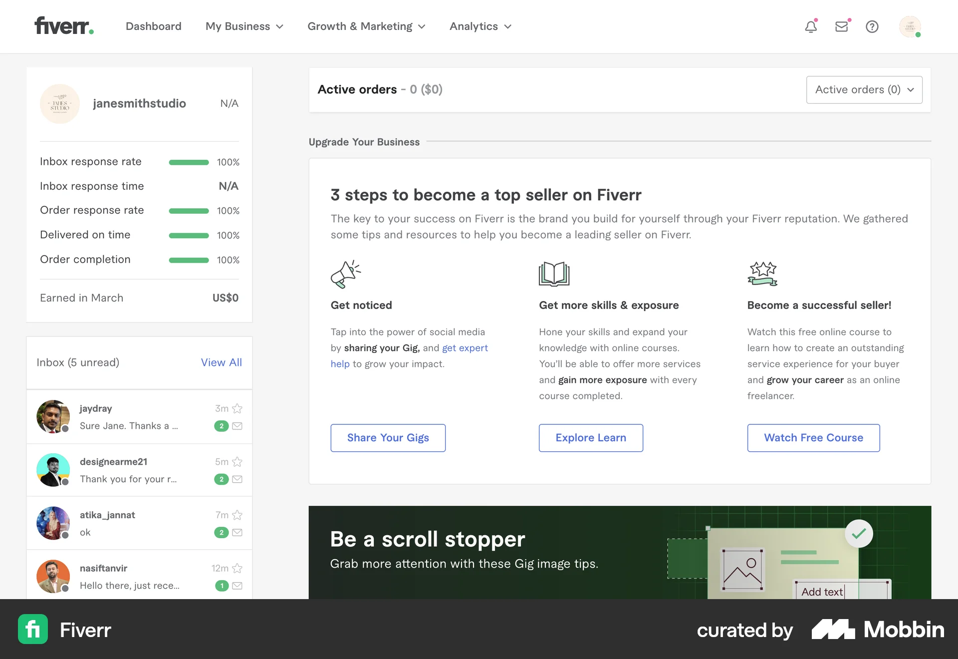 Fiverr Web Dashboard screen