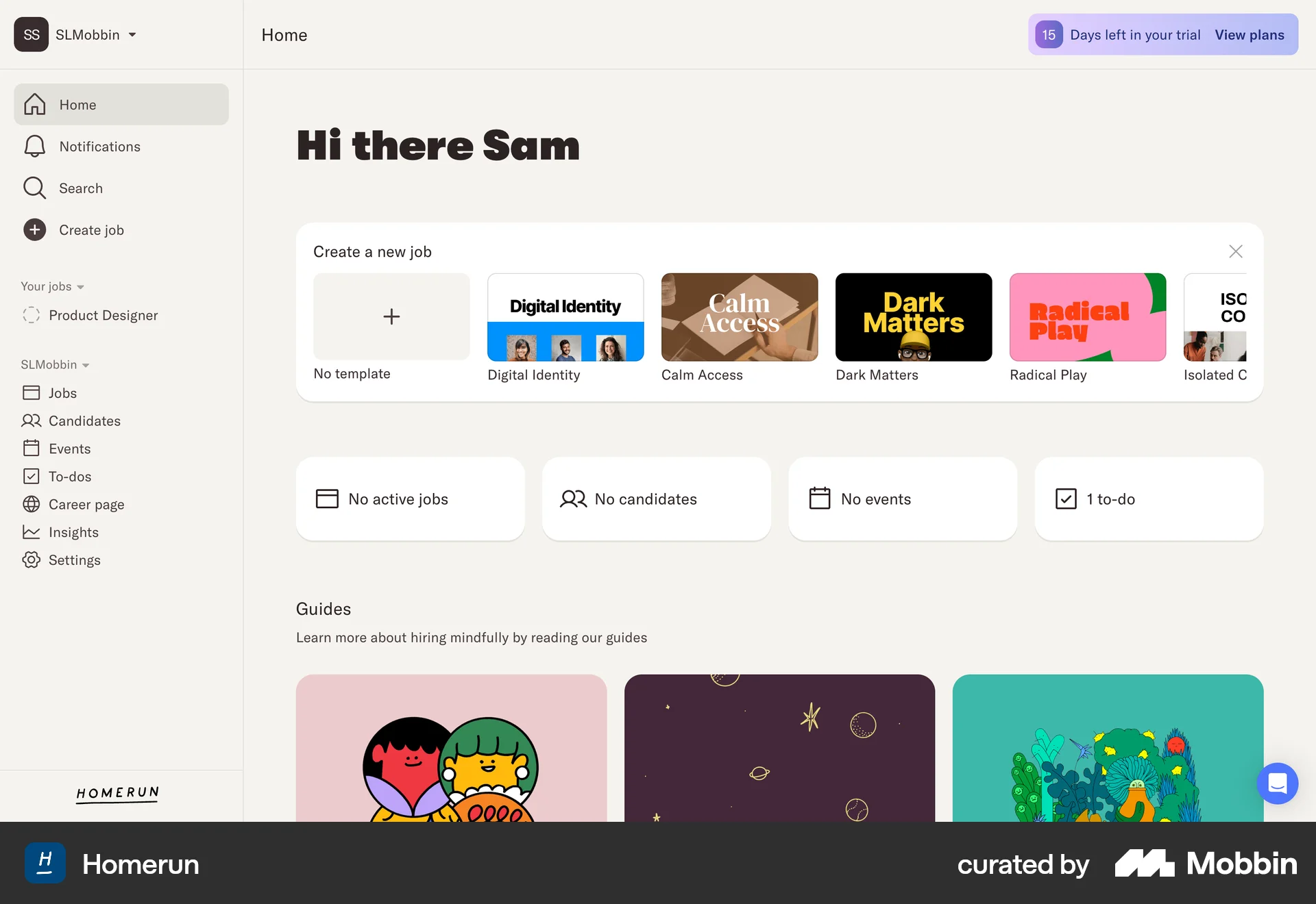 Homerun Web Home screen