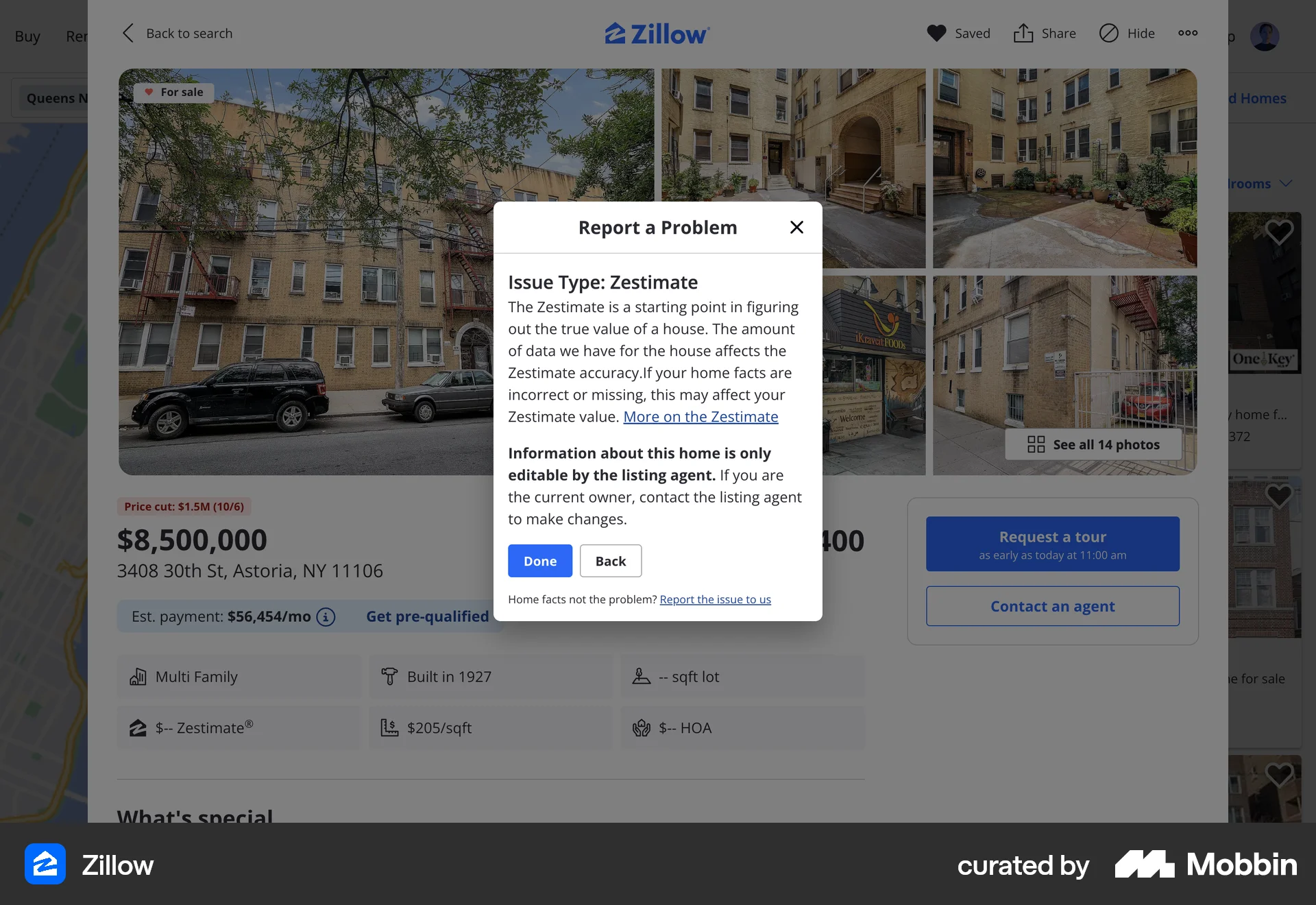 Zillow Web Flag & Report screen