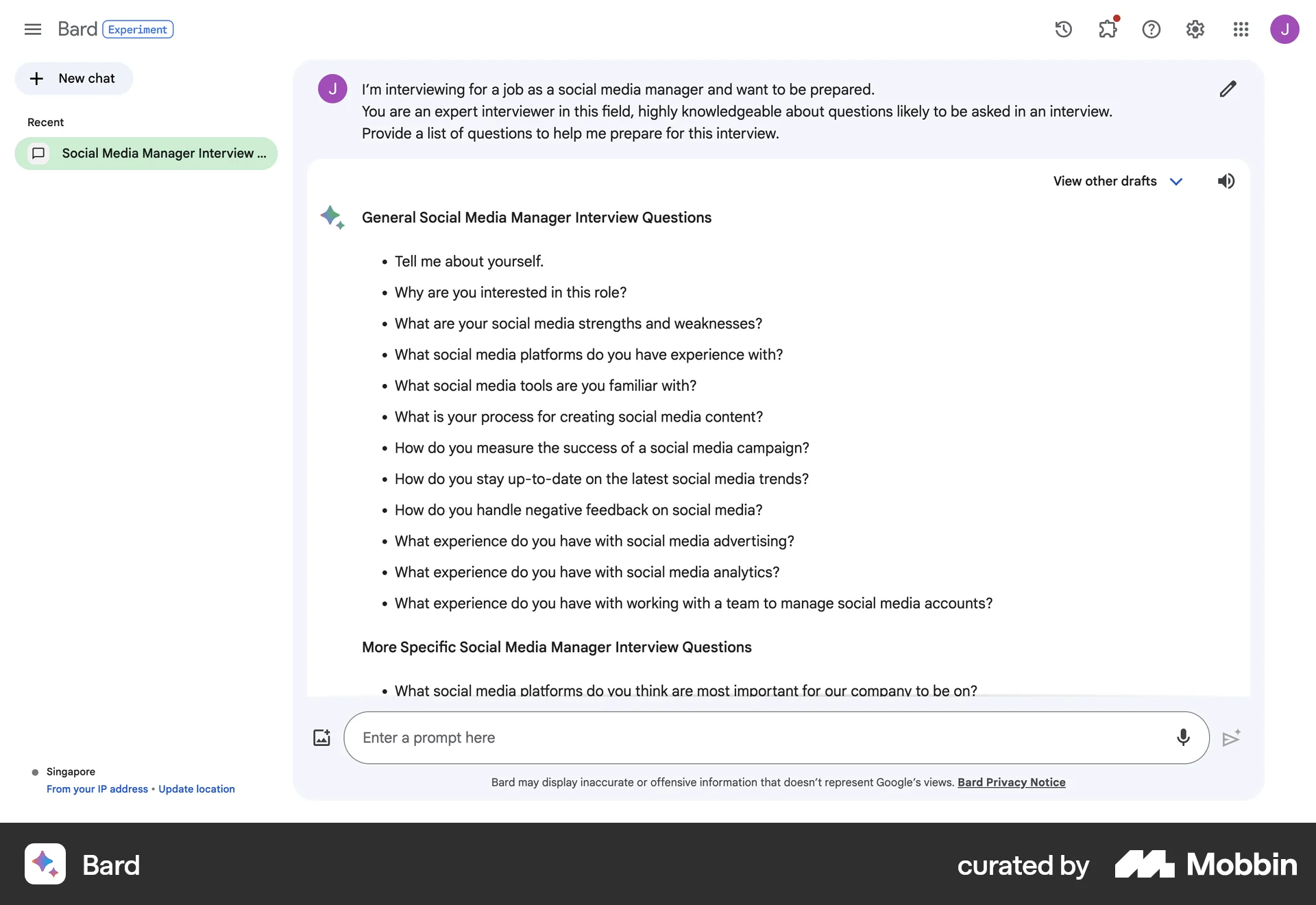 Bard Web Chat Bot screen