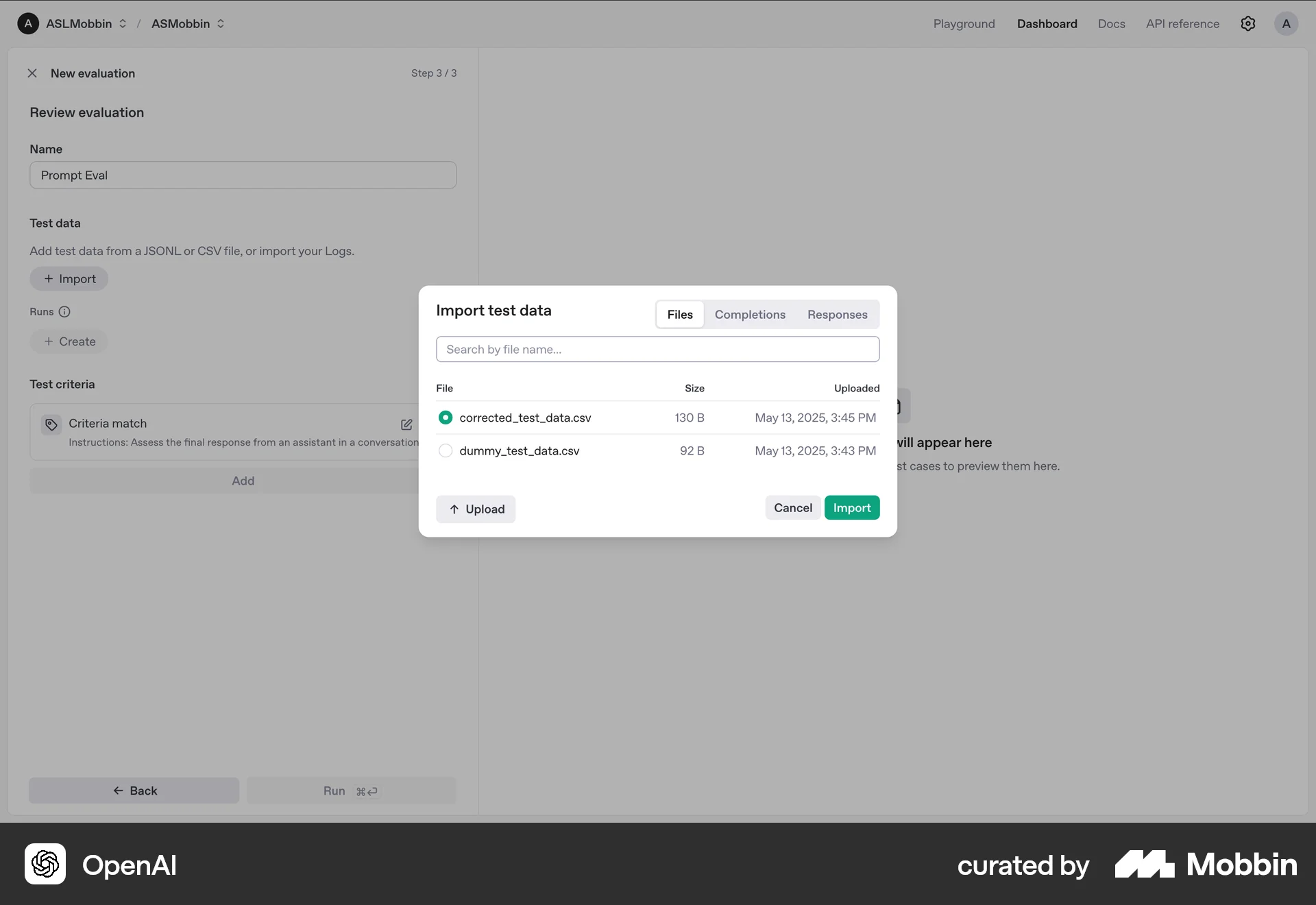 OpenAI Platform Web Import & Export screen