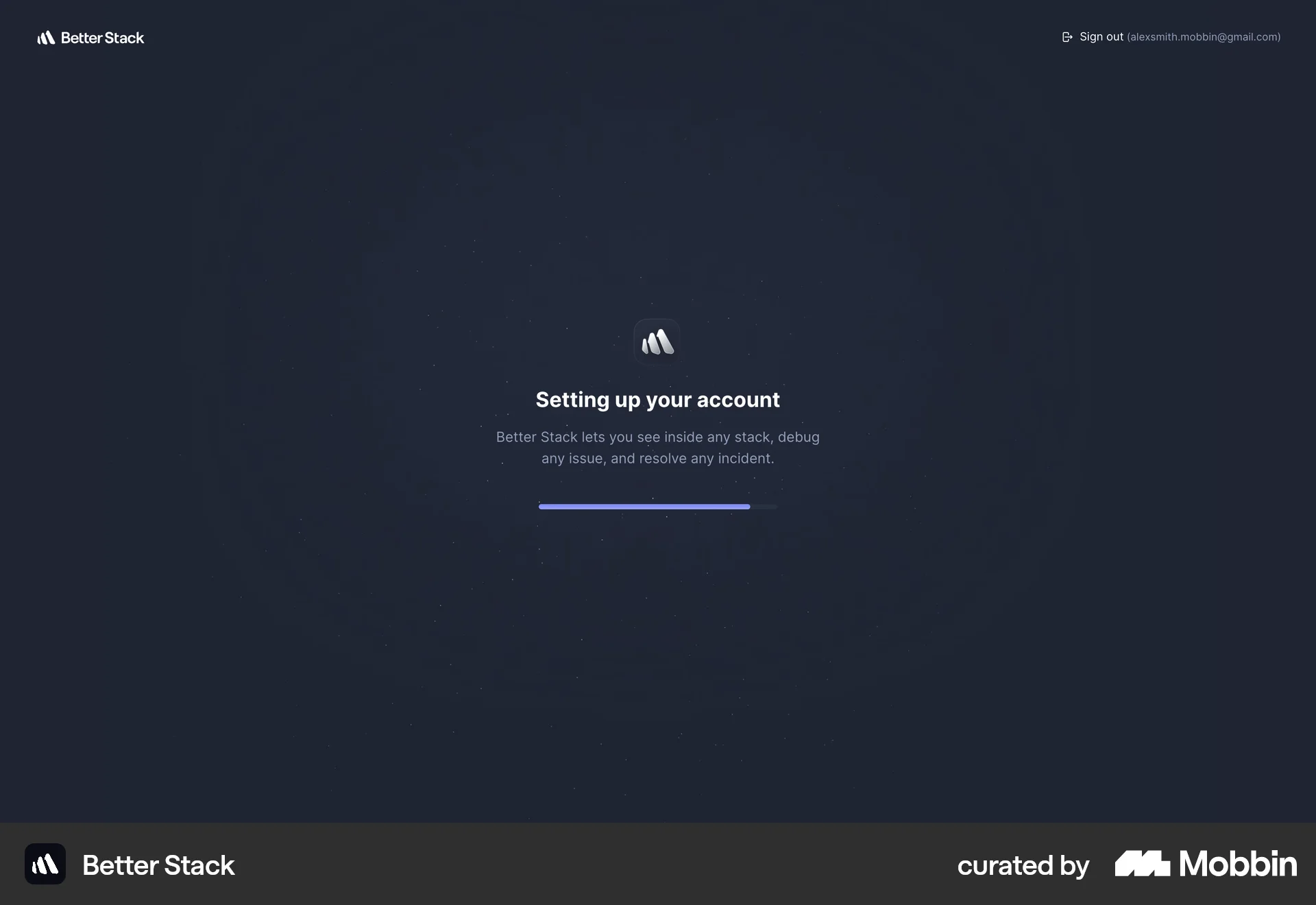 Better Stack Web screen containing Loading Indicator UI element