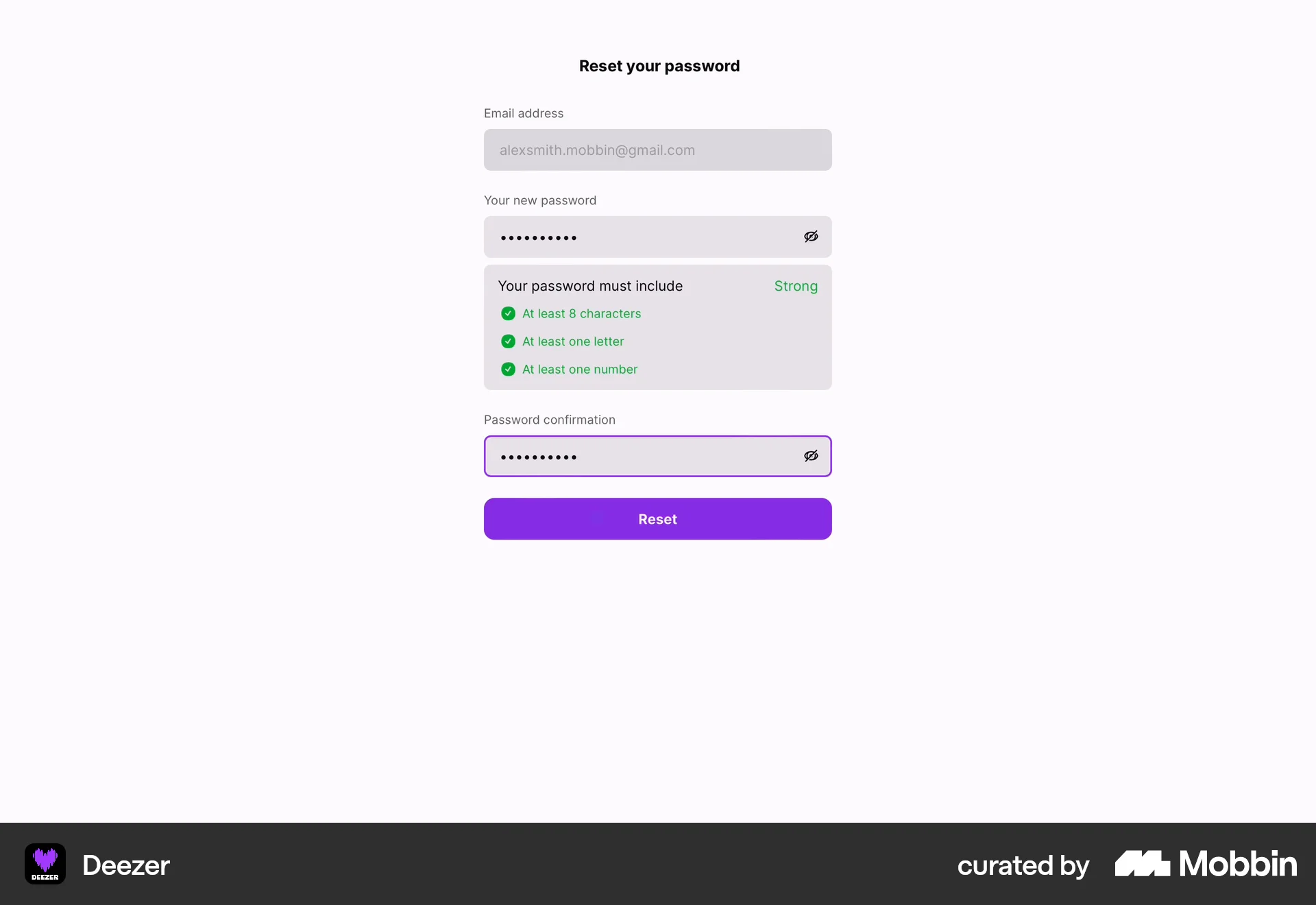 Deezer Web Forgot Password screen