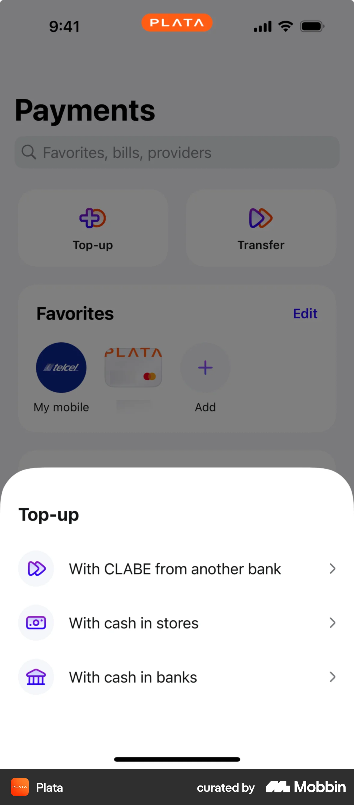 Plata Card iOS Action Option screen