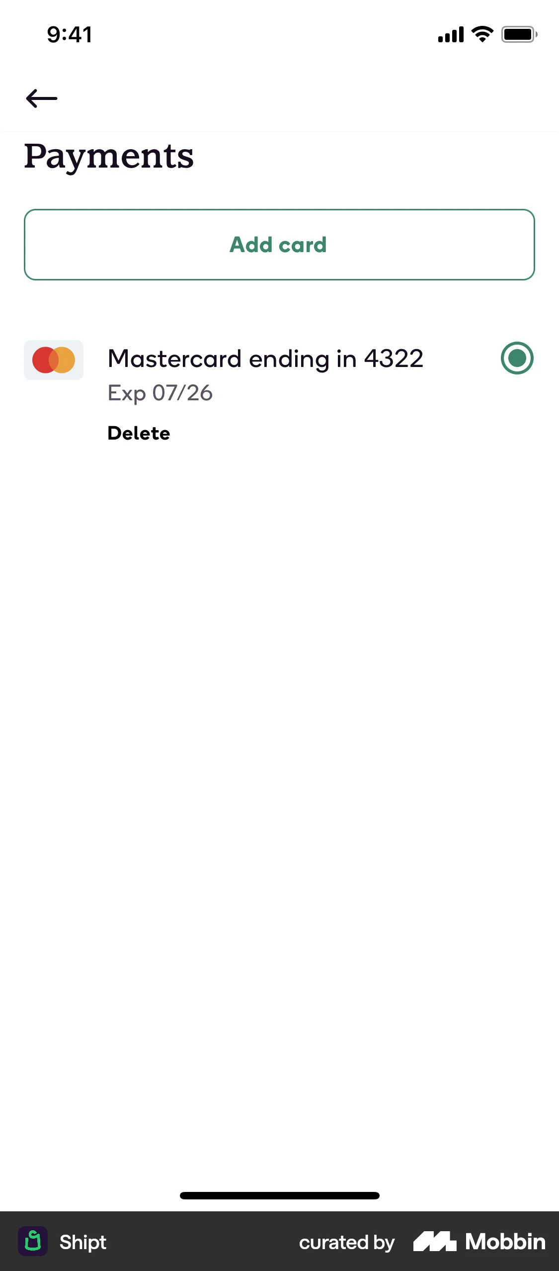 Shipt iOS Payment Method screen