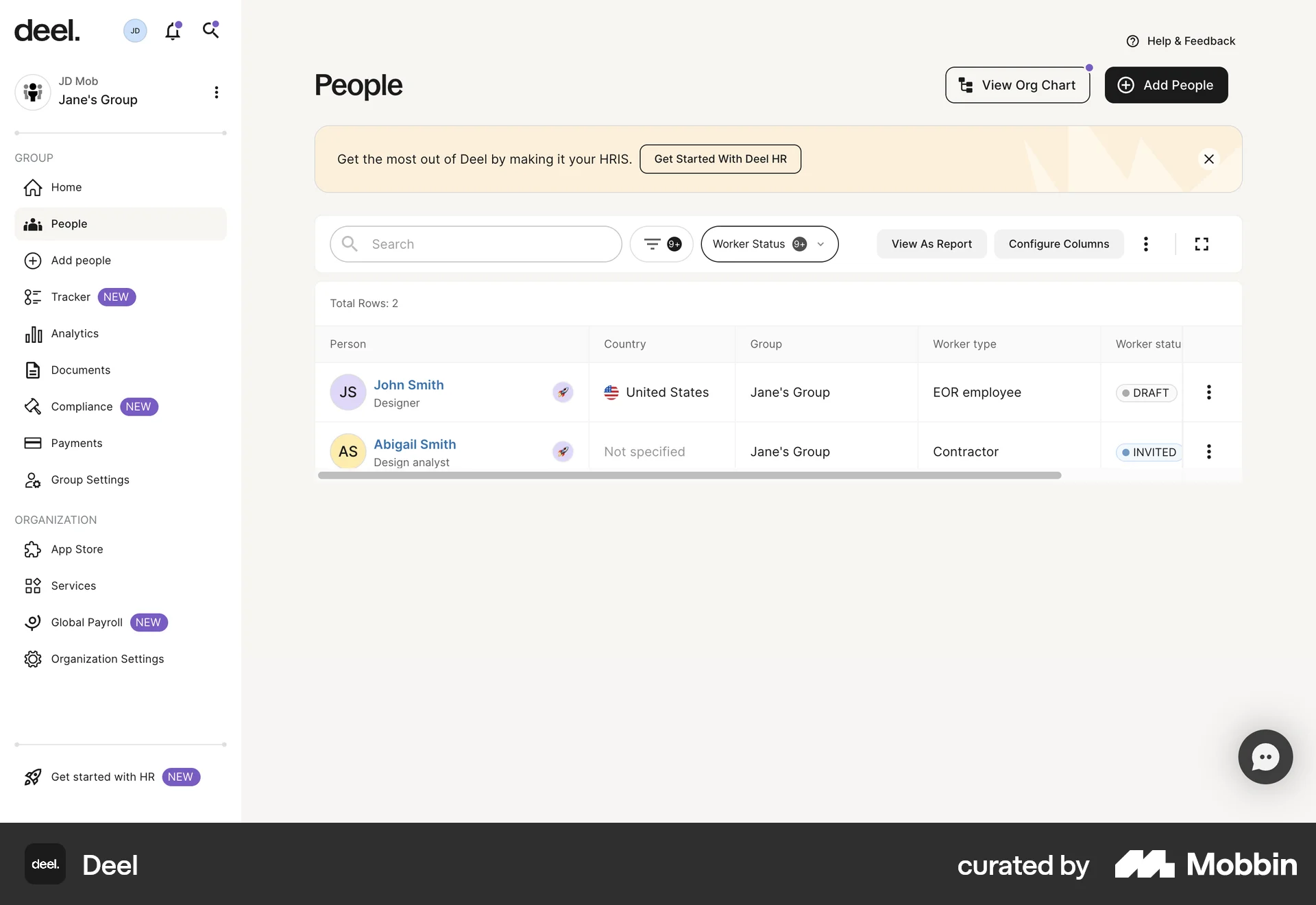 Deel Web screen containing Table UI element