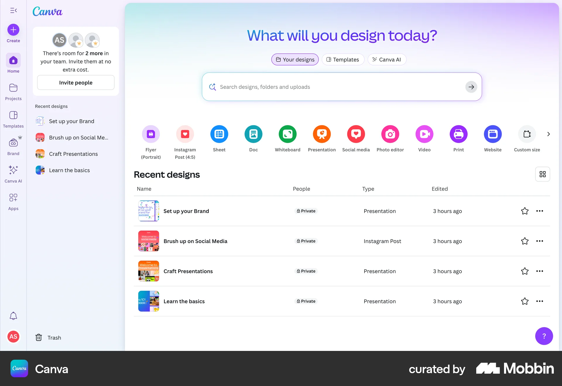 Canva Web Date & Time screen