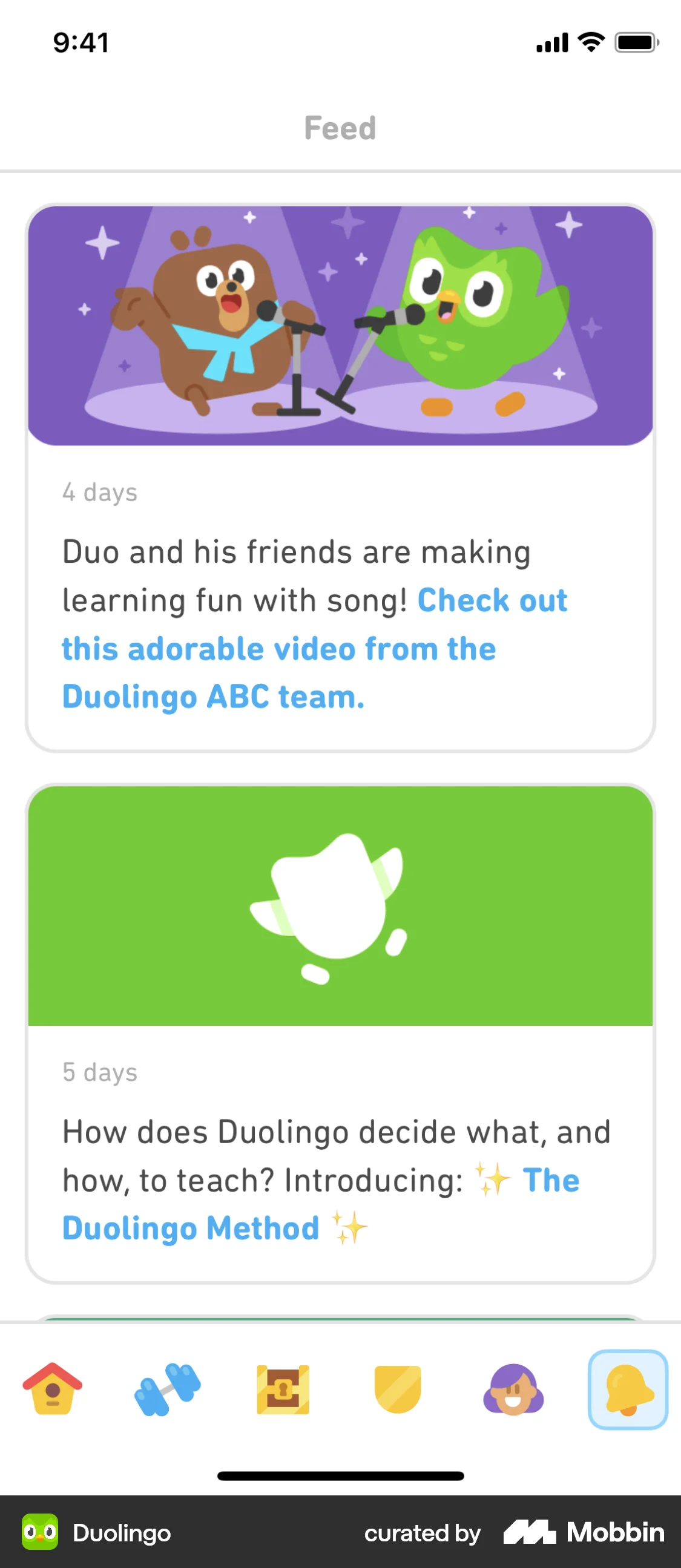 Duolingo iOS News Feed screen