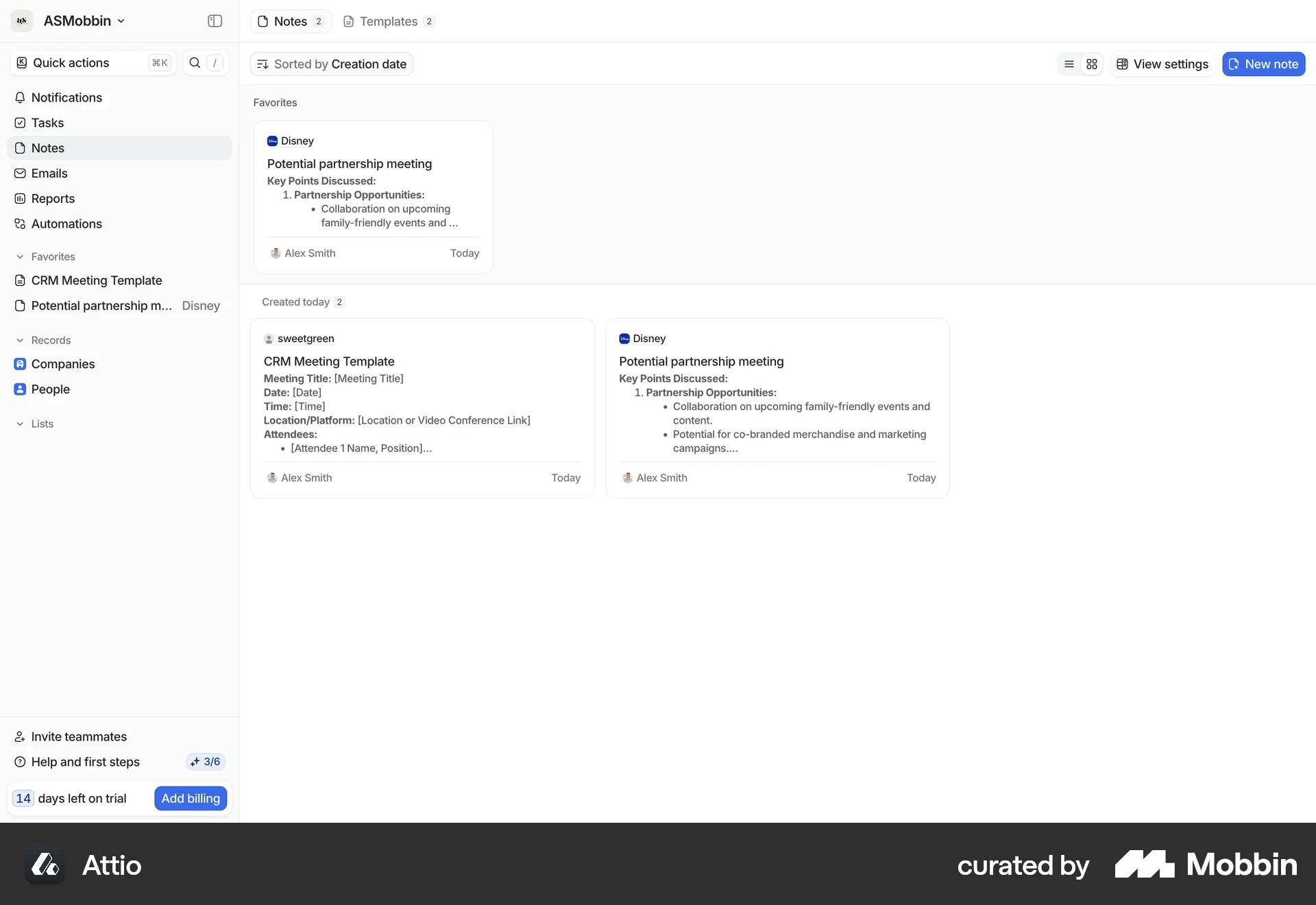 Attio Web screen containing Segmented Control UI element