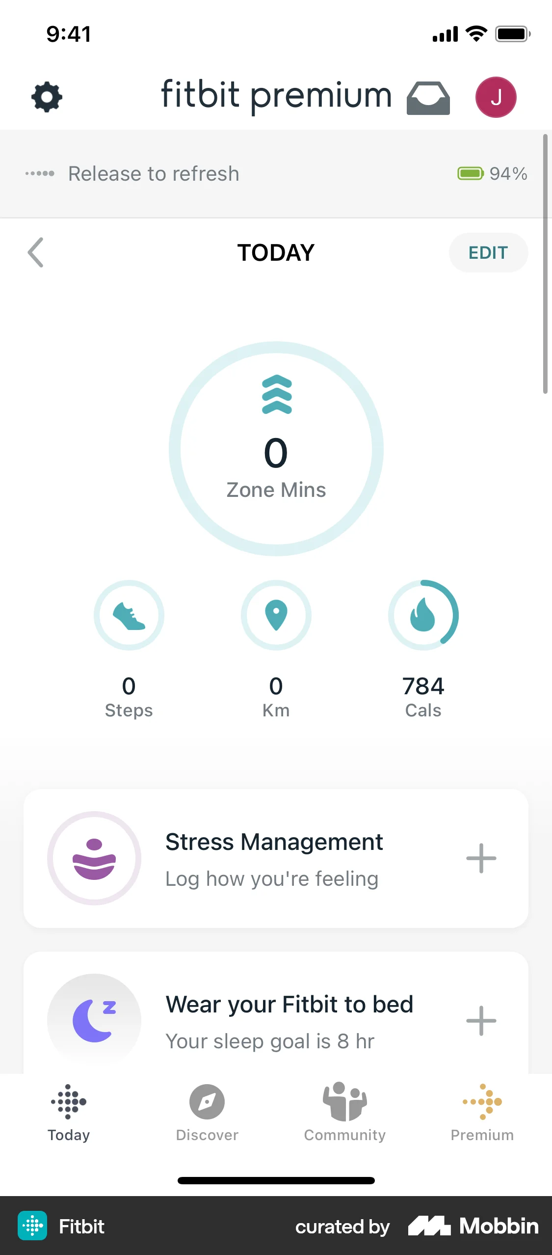 Fitbit iOS Pull to Refresh screen