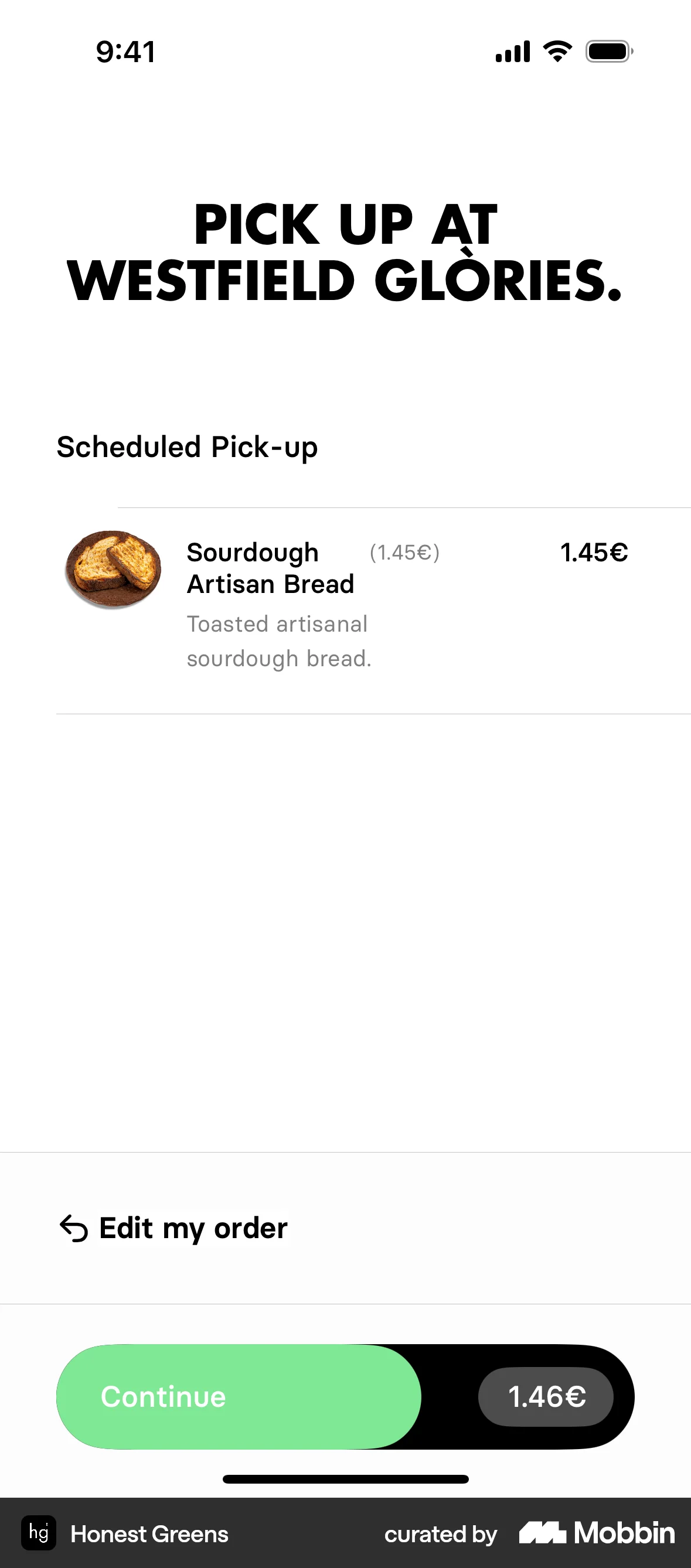Honest Greens iOS Checkout screen