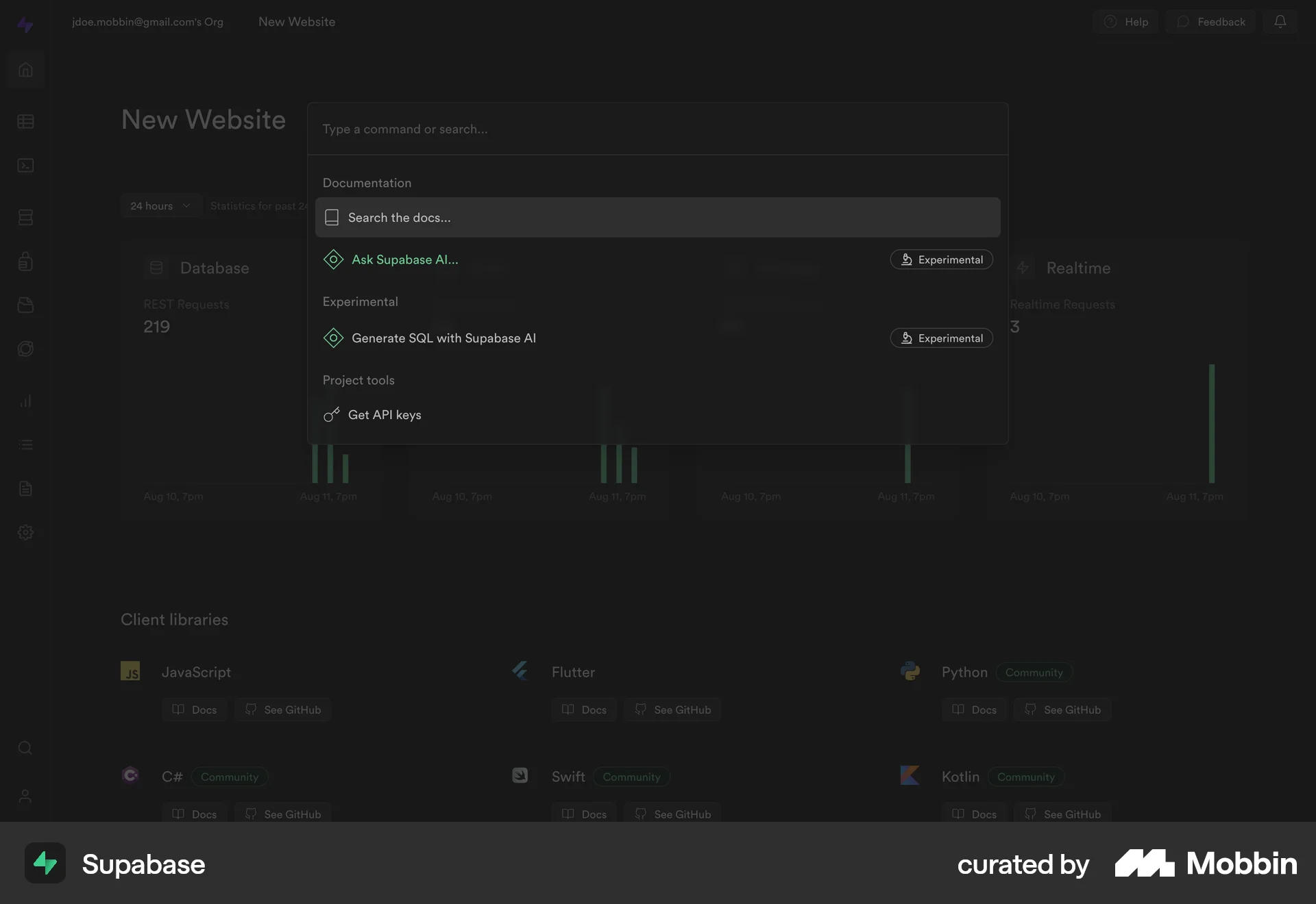 Supabase Web Command Palette screen