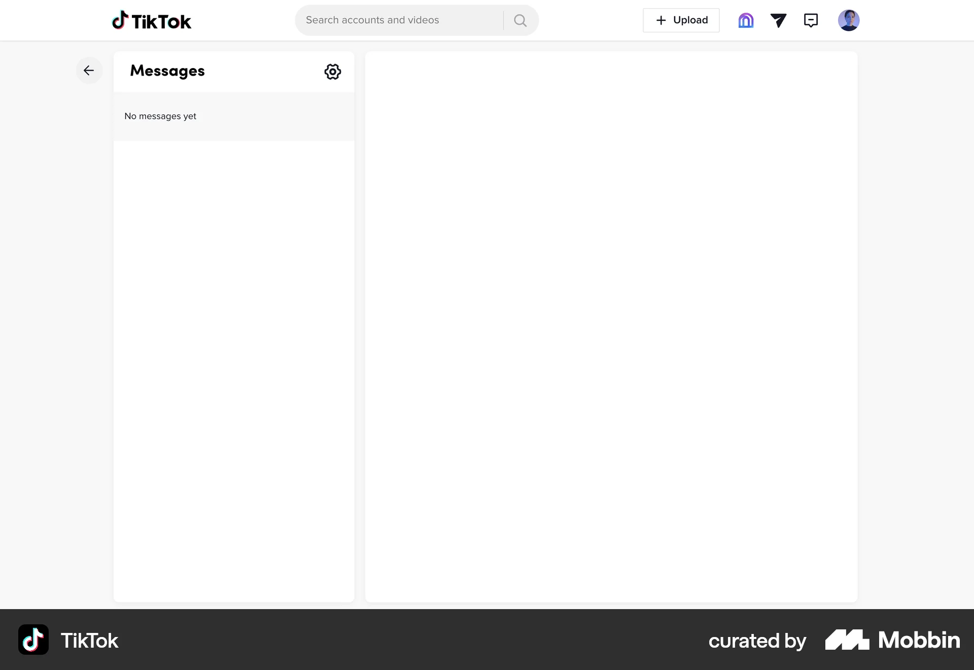 TikTok Web Emails & Messages screen