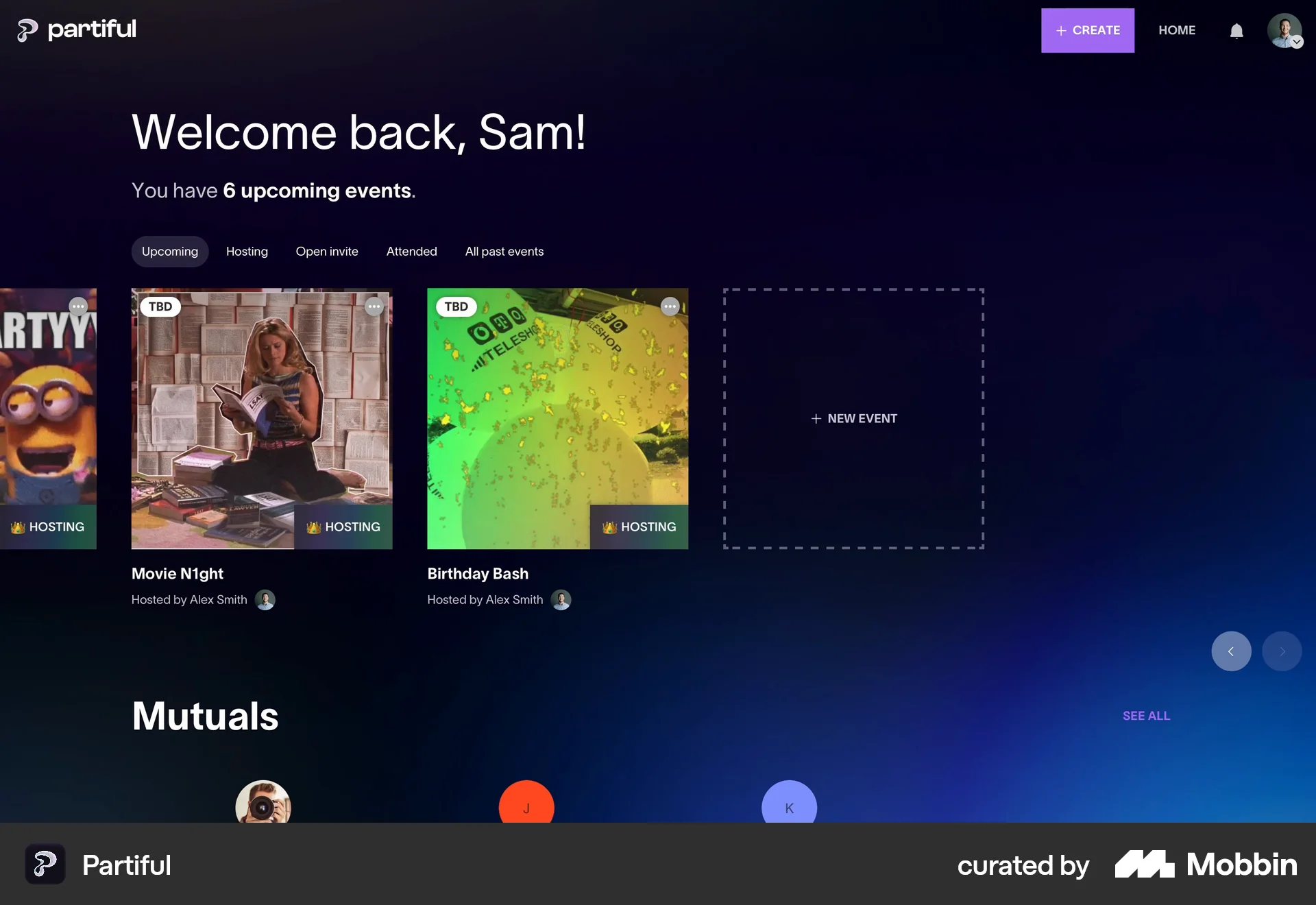 Partiful Web Lifestyle App screen