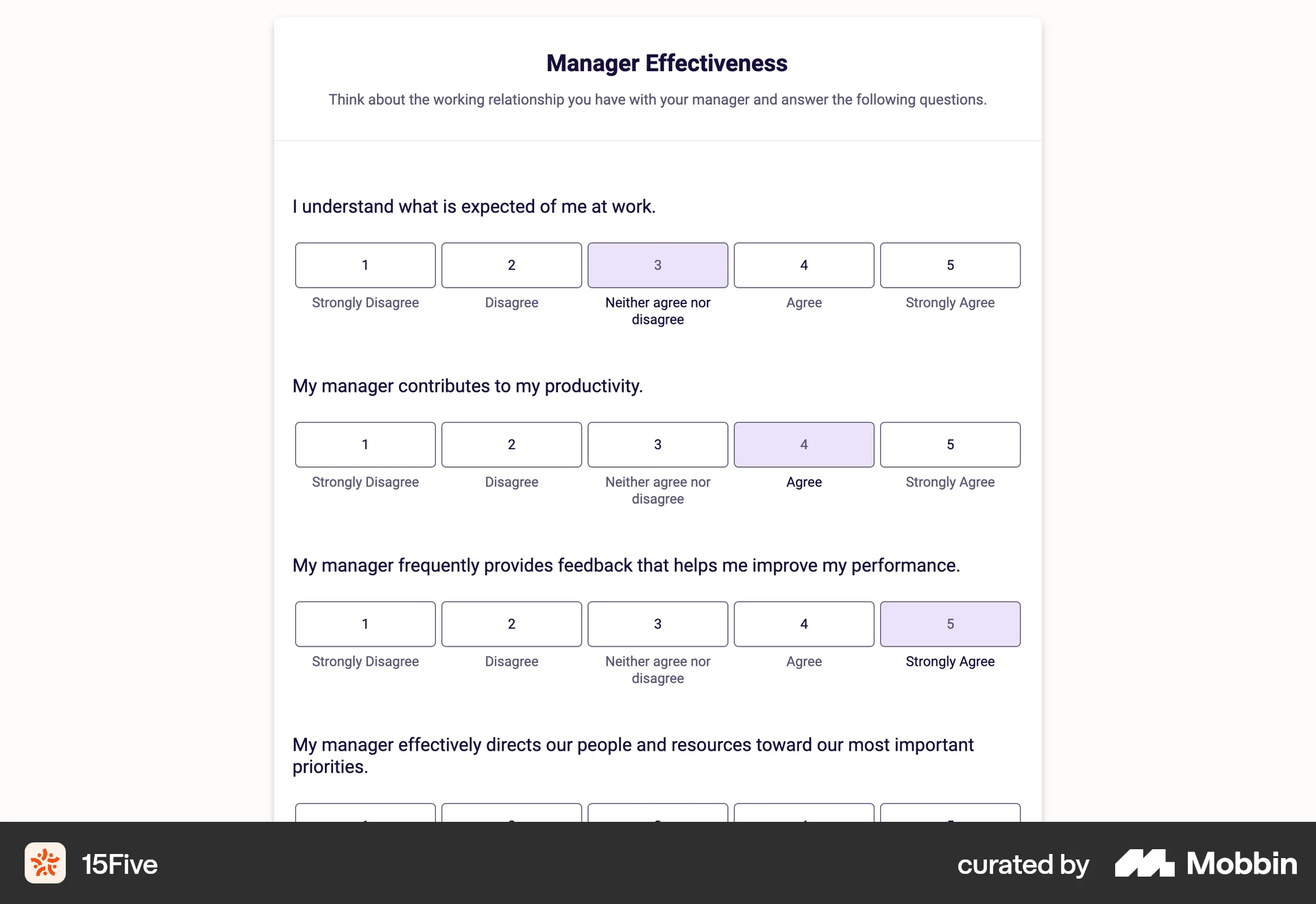 15Five Web Quiz screen