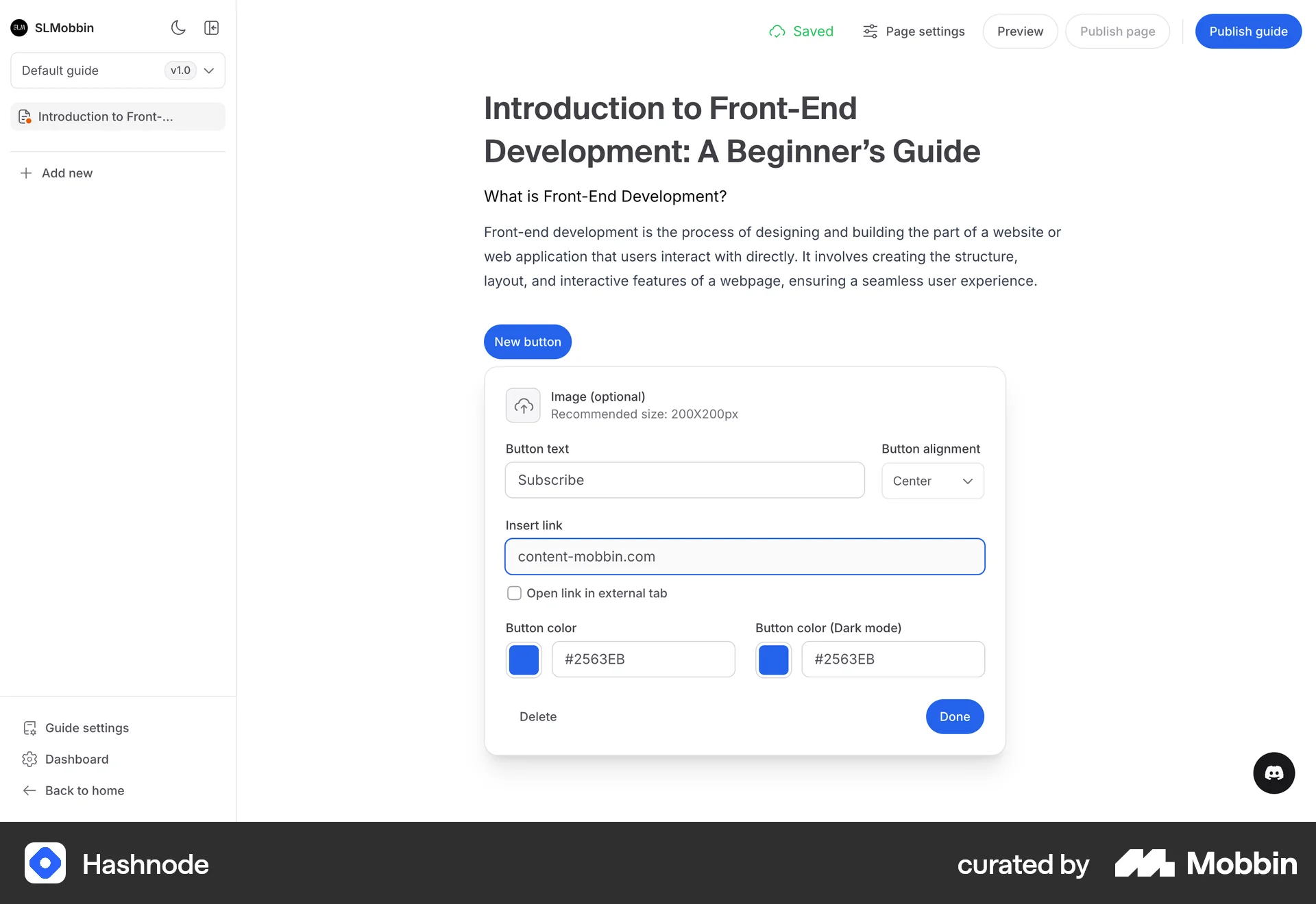Hashnode Web screen containing Popover UI element