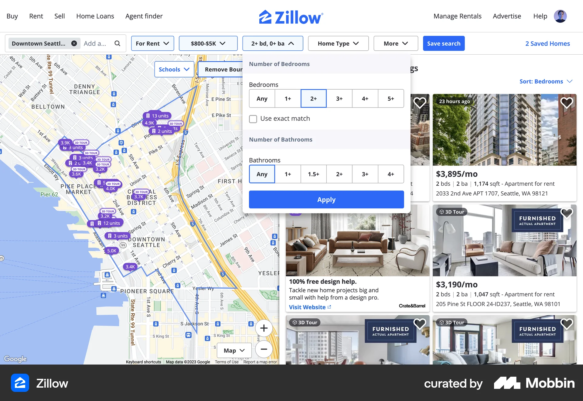 Zillow Web Real Estate App screen