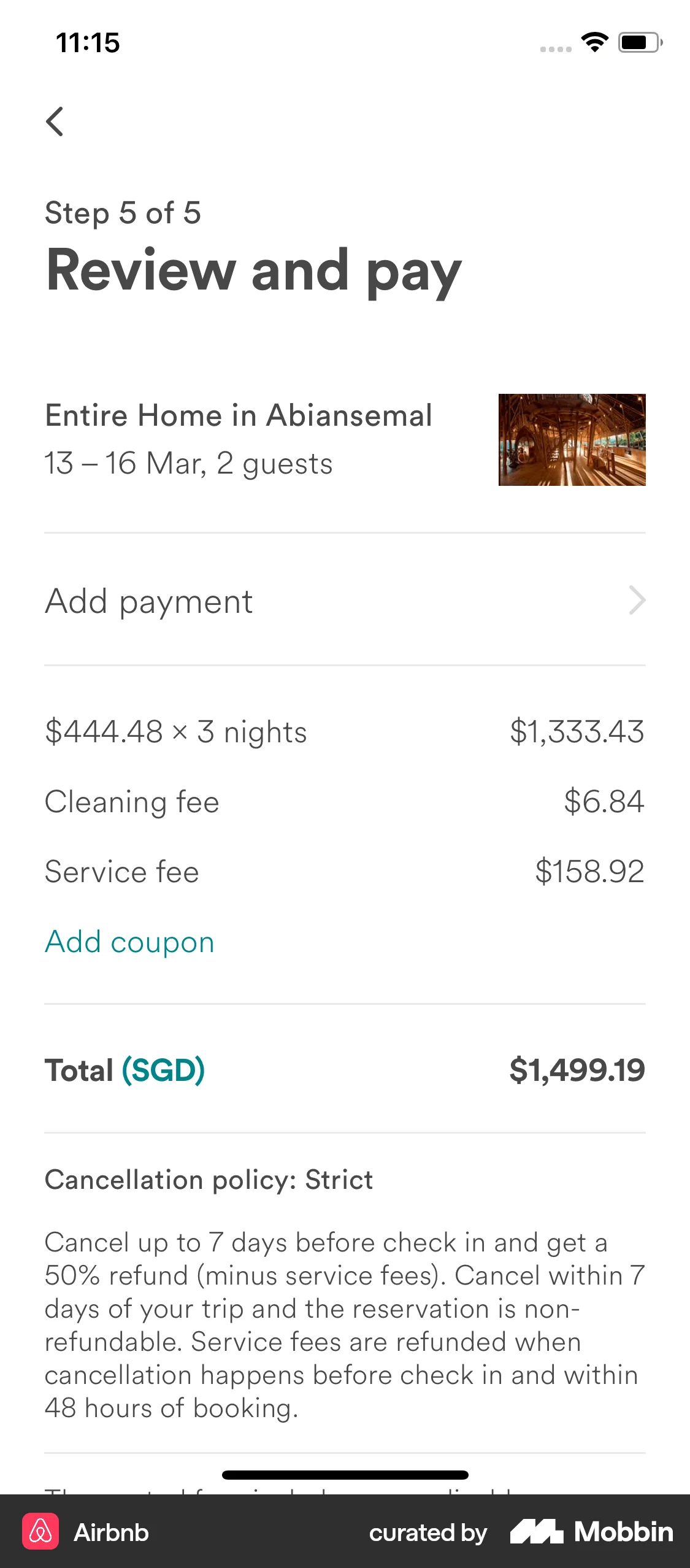 Airbnb iOS Checkout screen
