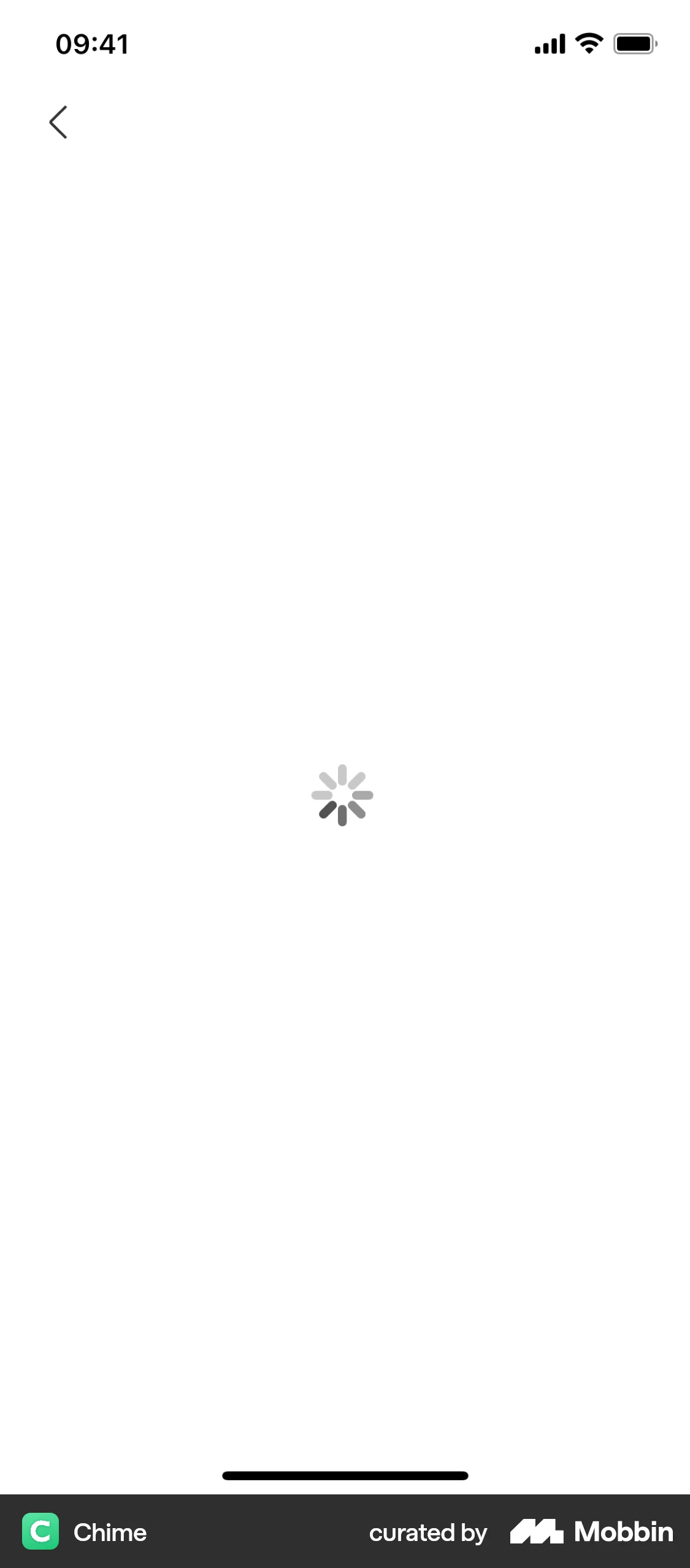 Chime iOS screen containing Loading Indicator UI element