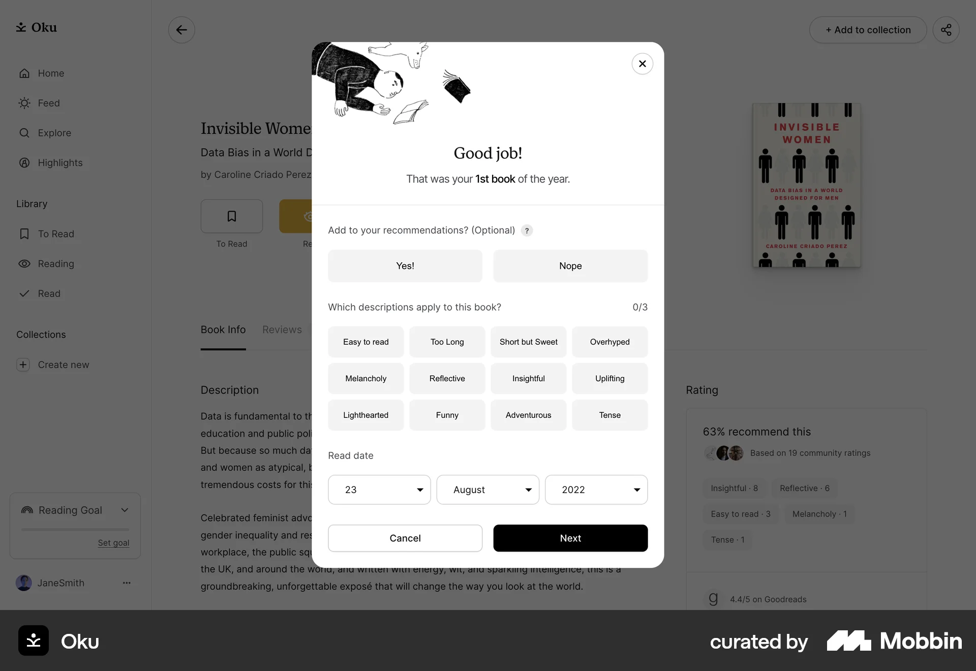 Oku Web screen containing Date Picker UI element