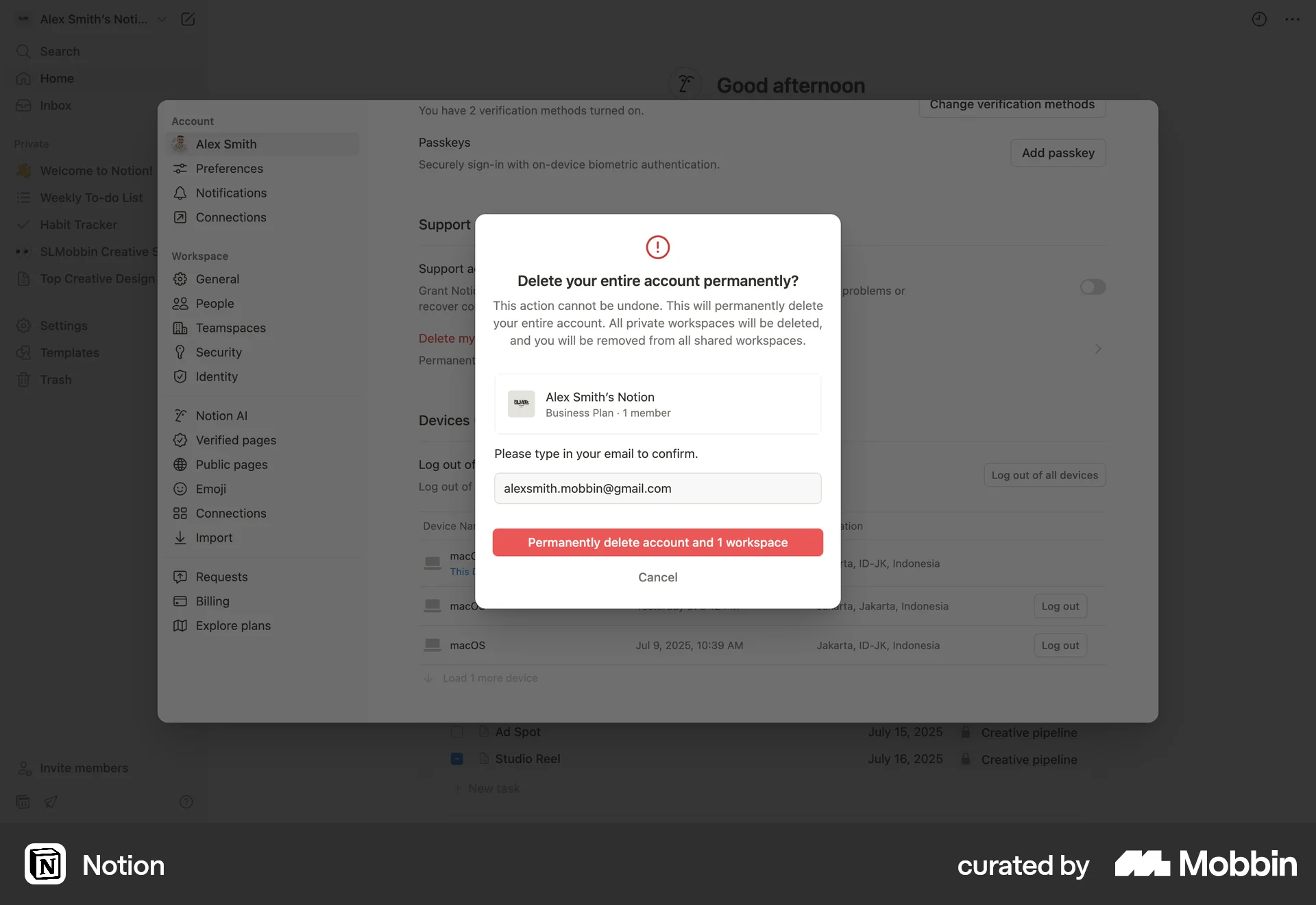 Notion Web Confirmation screen