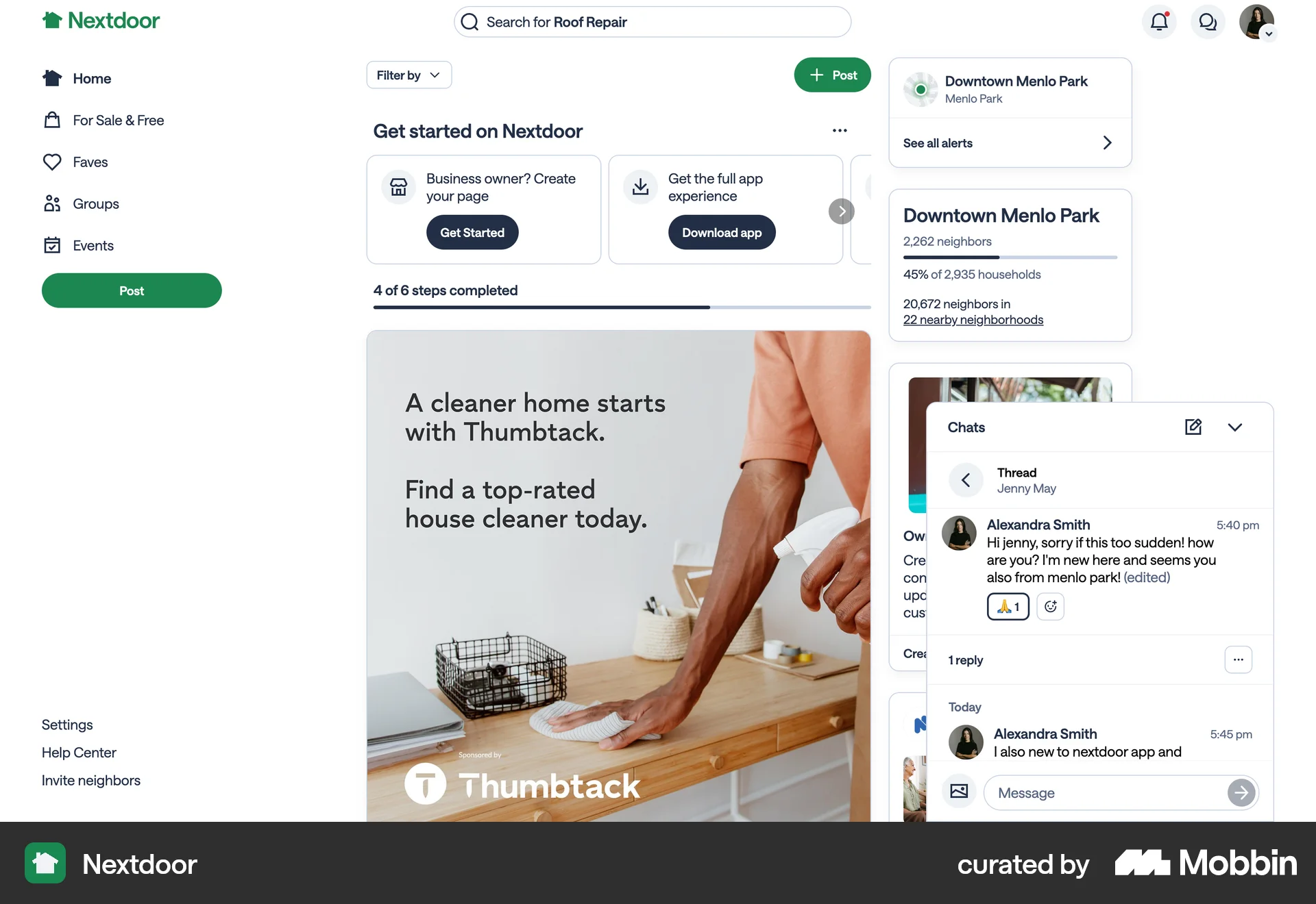 Nextdoor Web screen containing Drawer UI element