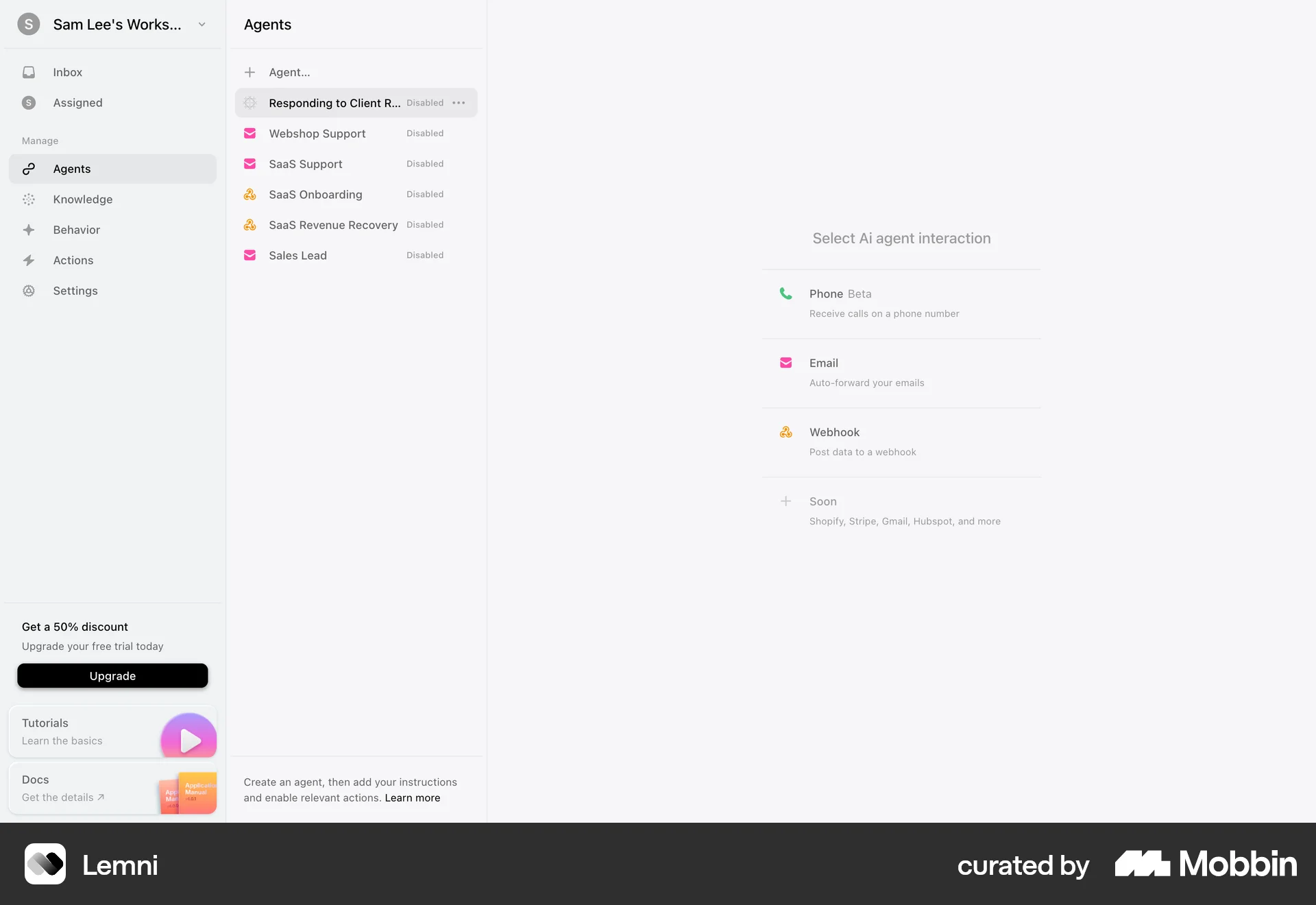 Lemni Web Select screen