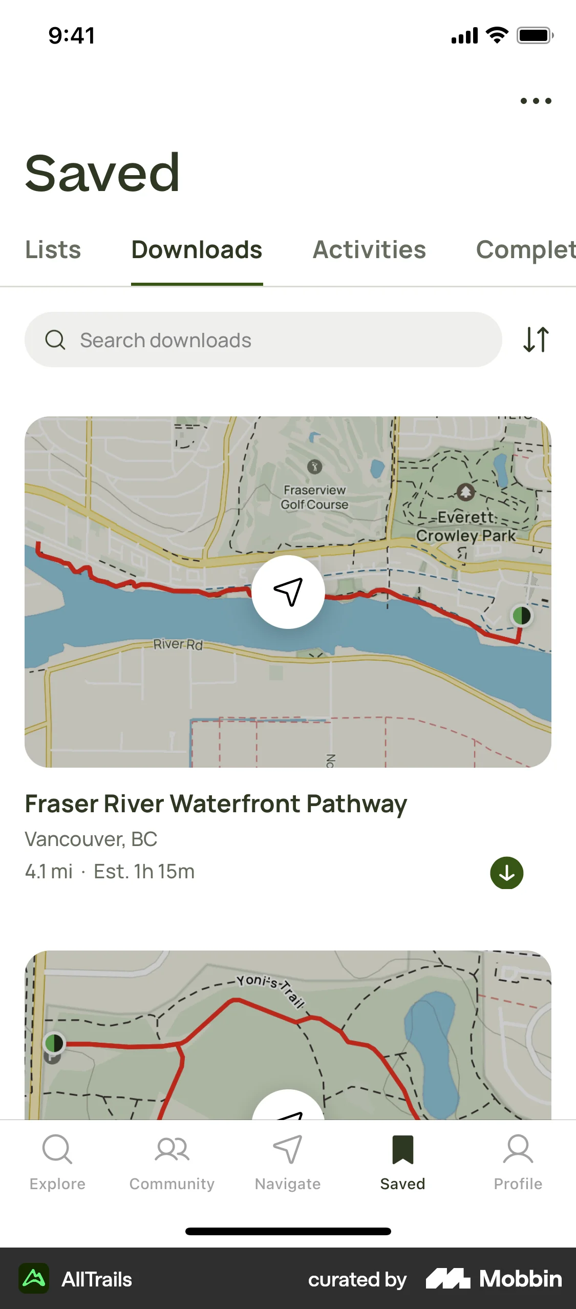 AllTrails iOS Downloads & Available Offline screen