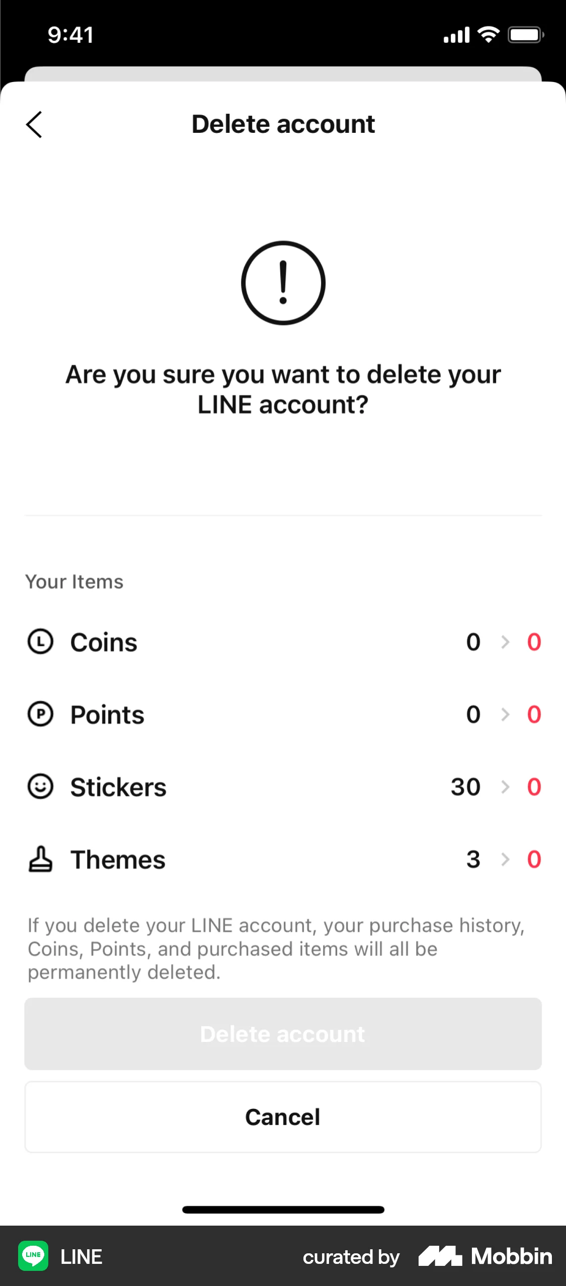 LINE iOS Delete & Deactivate Account screen