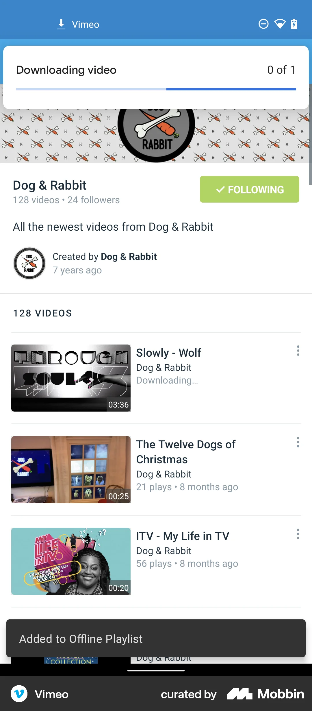 Vimeo Android Downloads & Available Offline screen