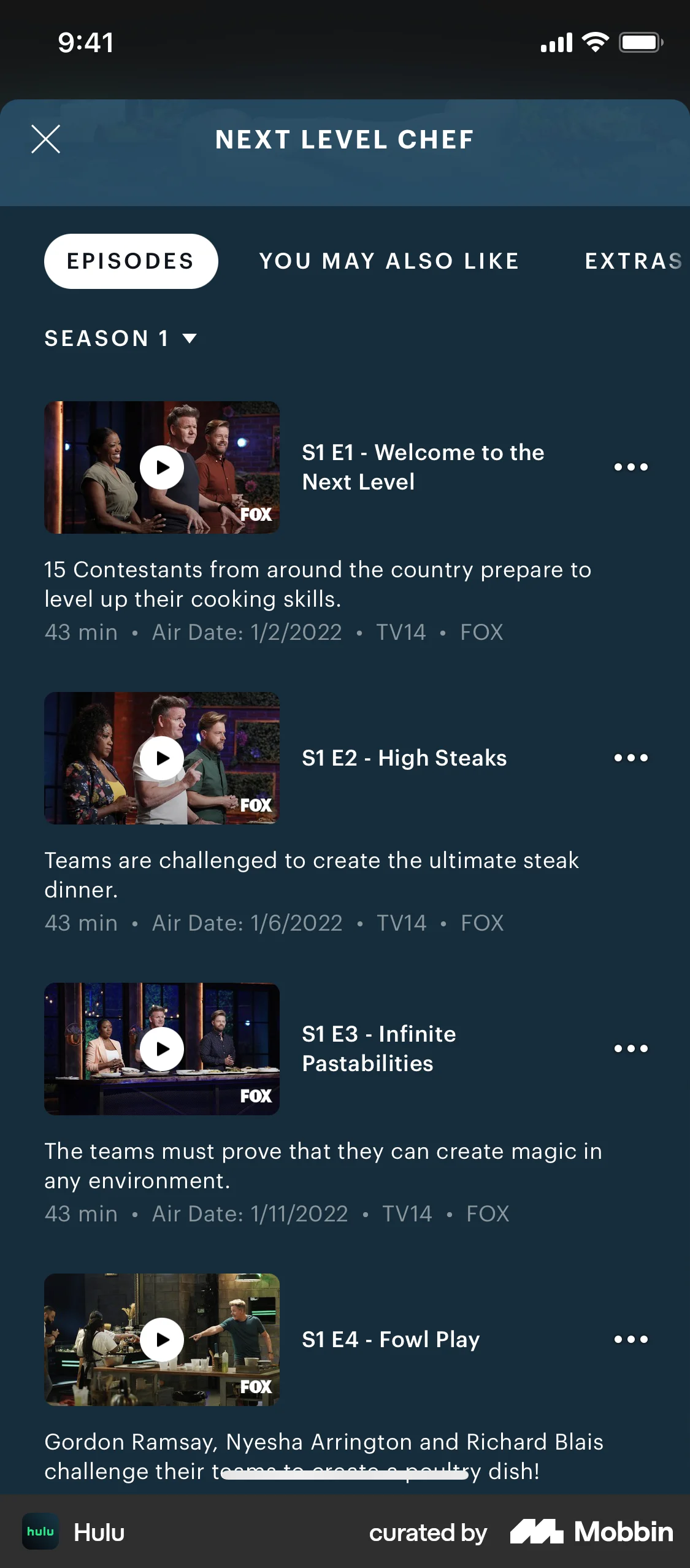 Hulu iOS TV Show & Movie Detail screen