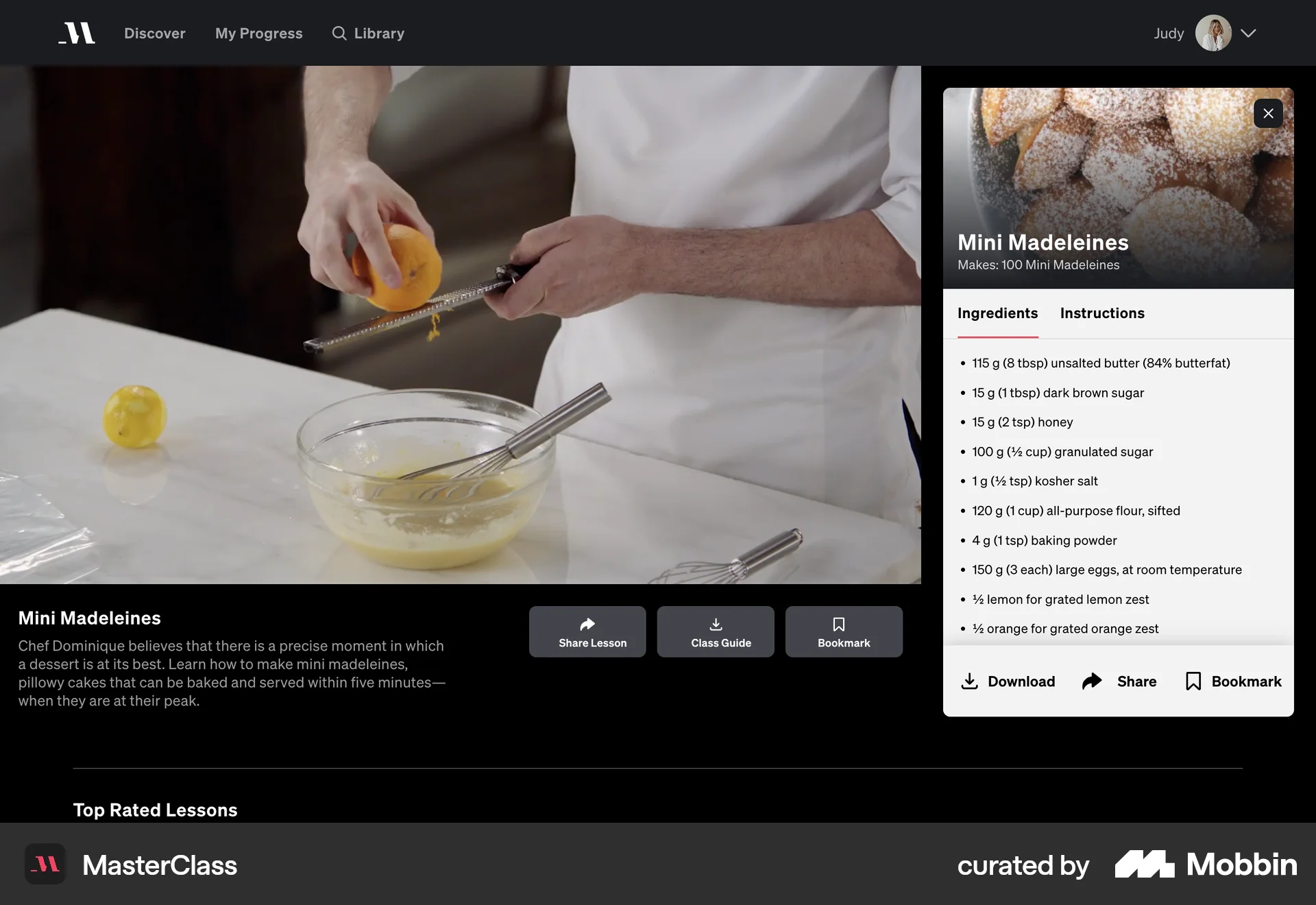 MasterClass Web Recipe Detail screen