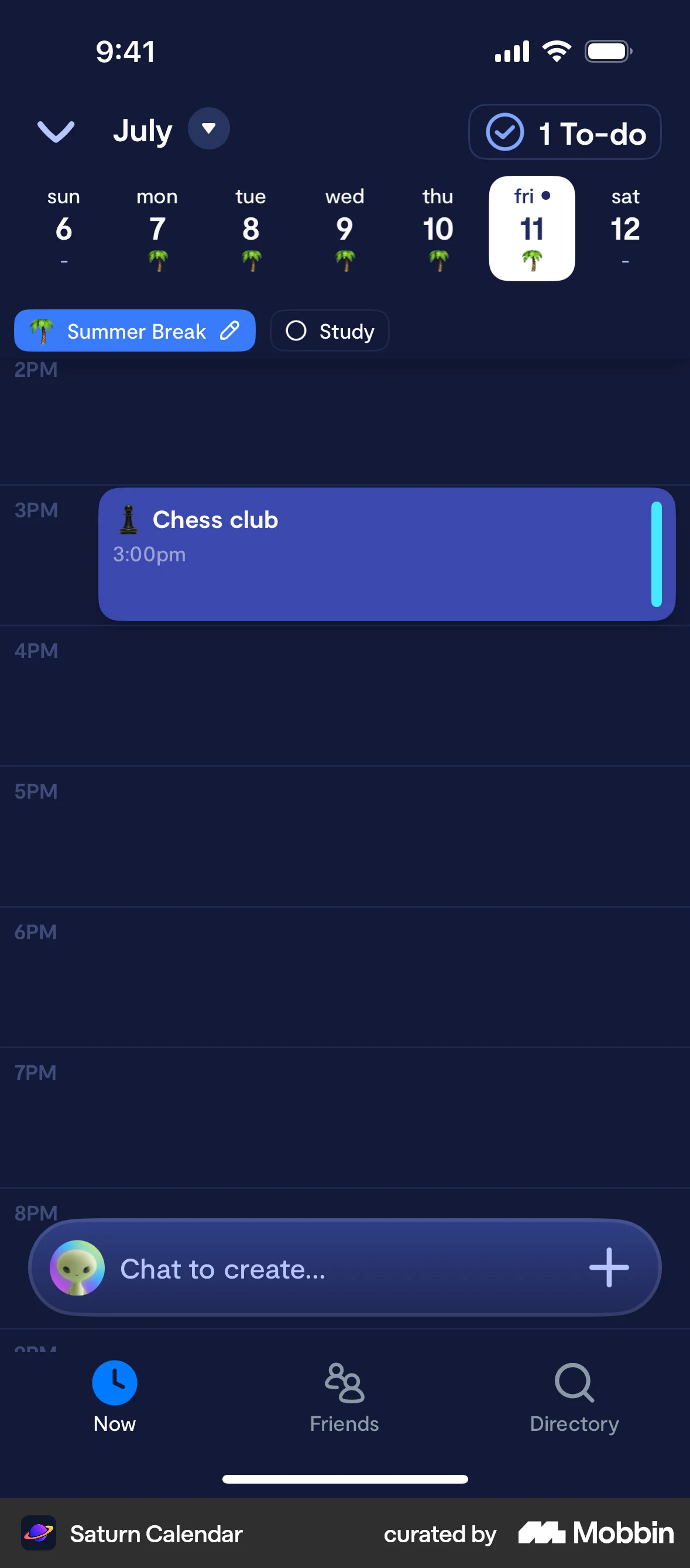 Saturn Calendar screen