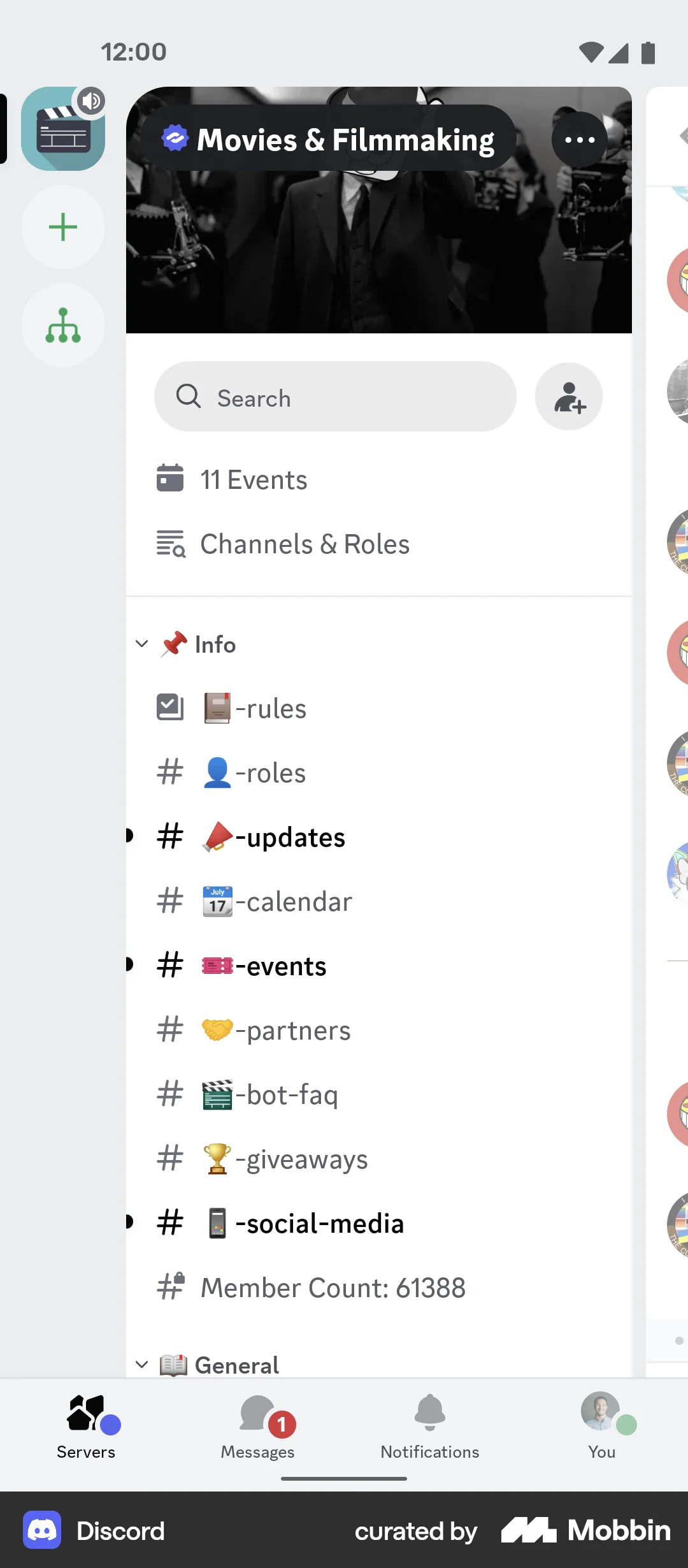 Discord Android screen containing Side Navigation UI element