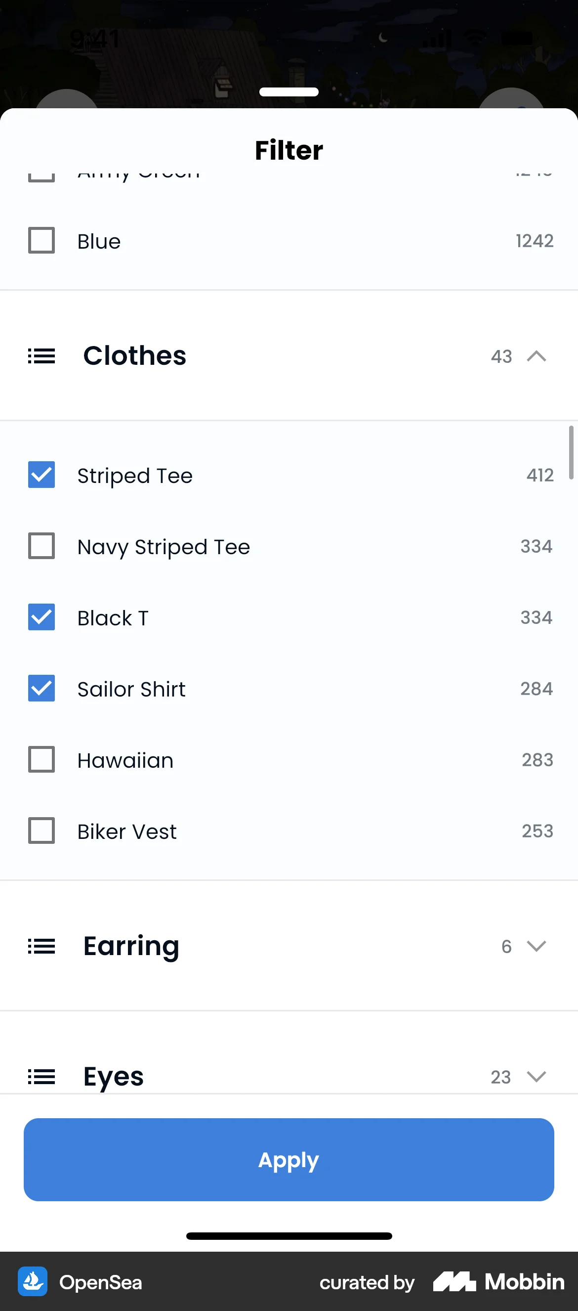 OpenSea iOS screen containing Checkbox UI element