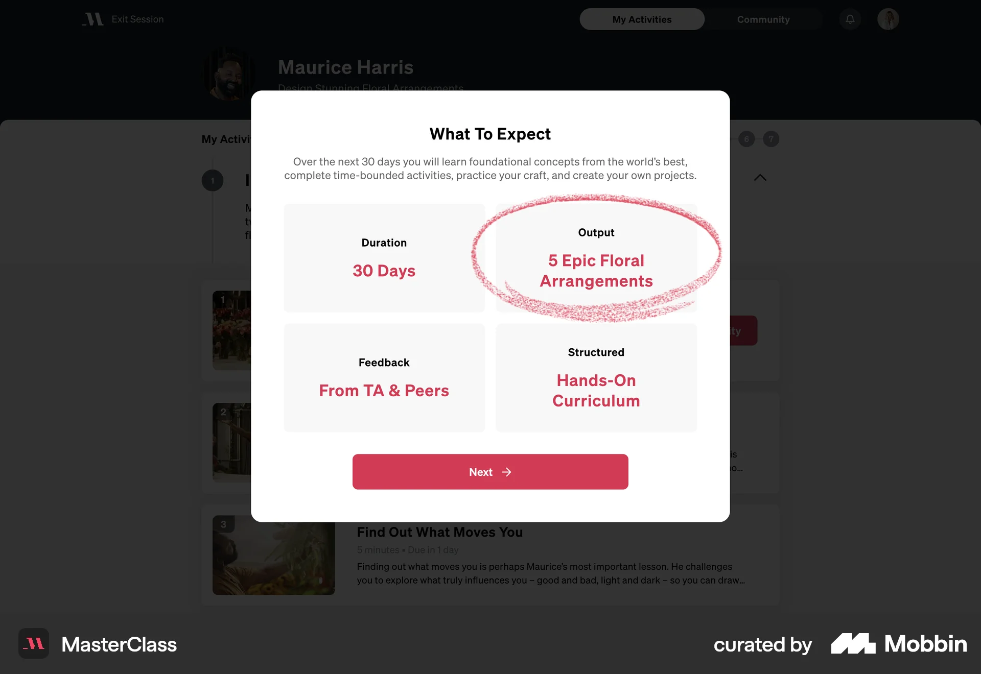 MasterClass Web Class & Lesson Detail screen