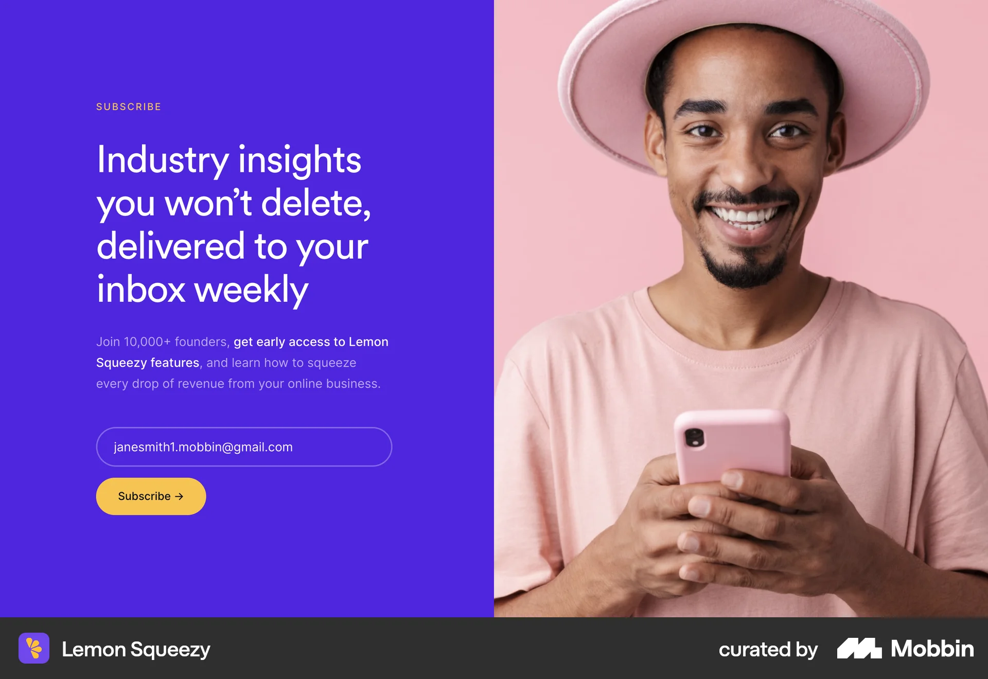Lemon Squeezy Web Follow & Subscribe screen