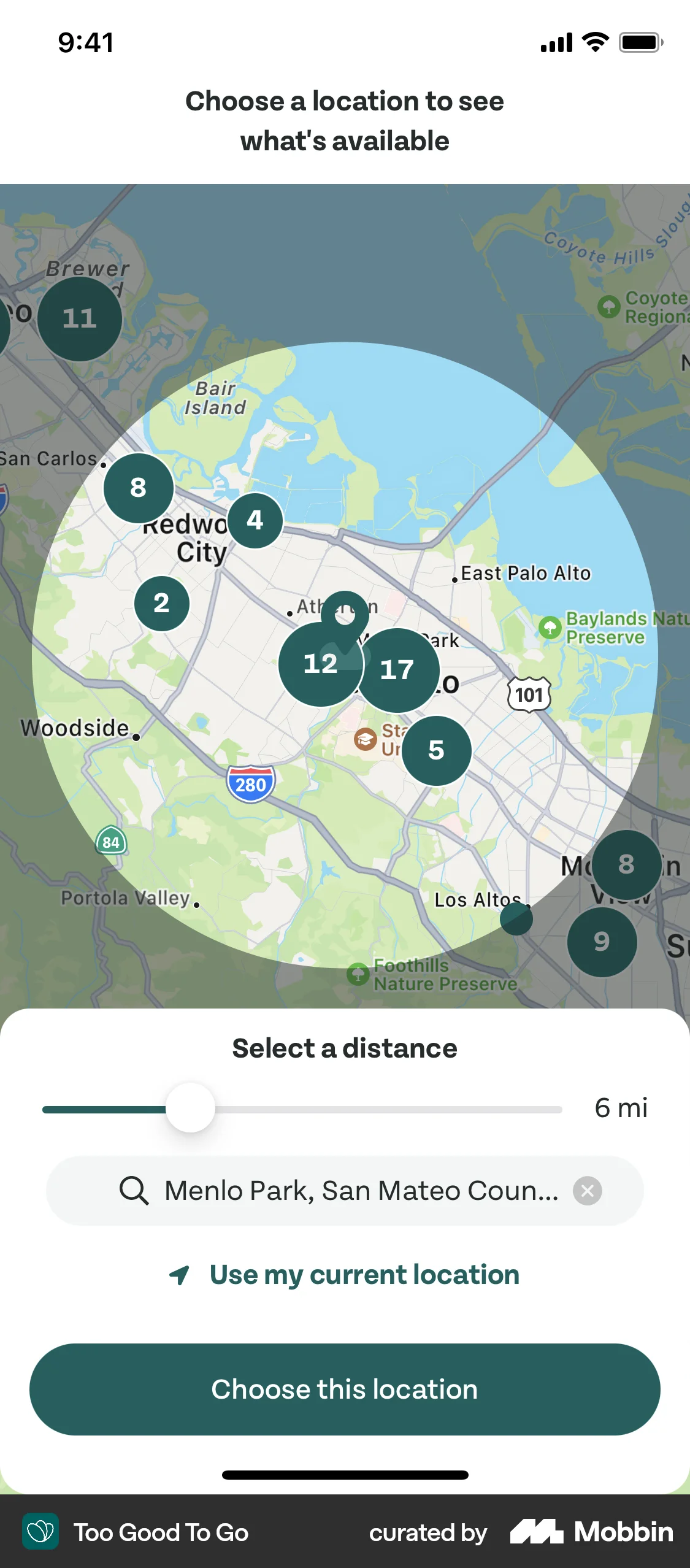 Too Good To Go iOS screen containing Map Pin UI element